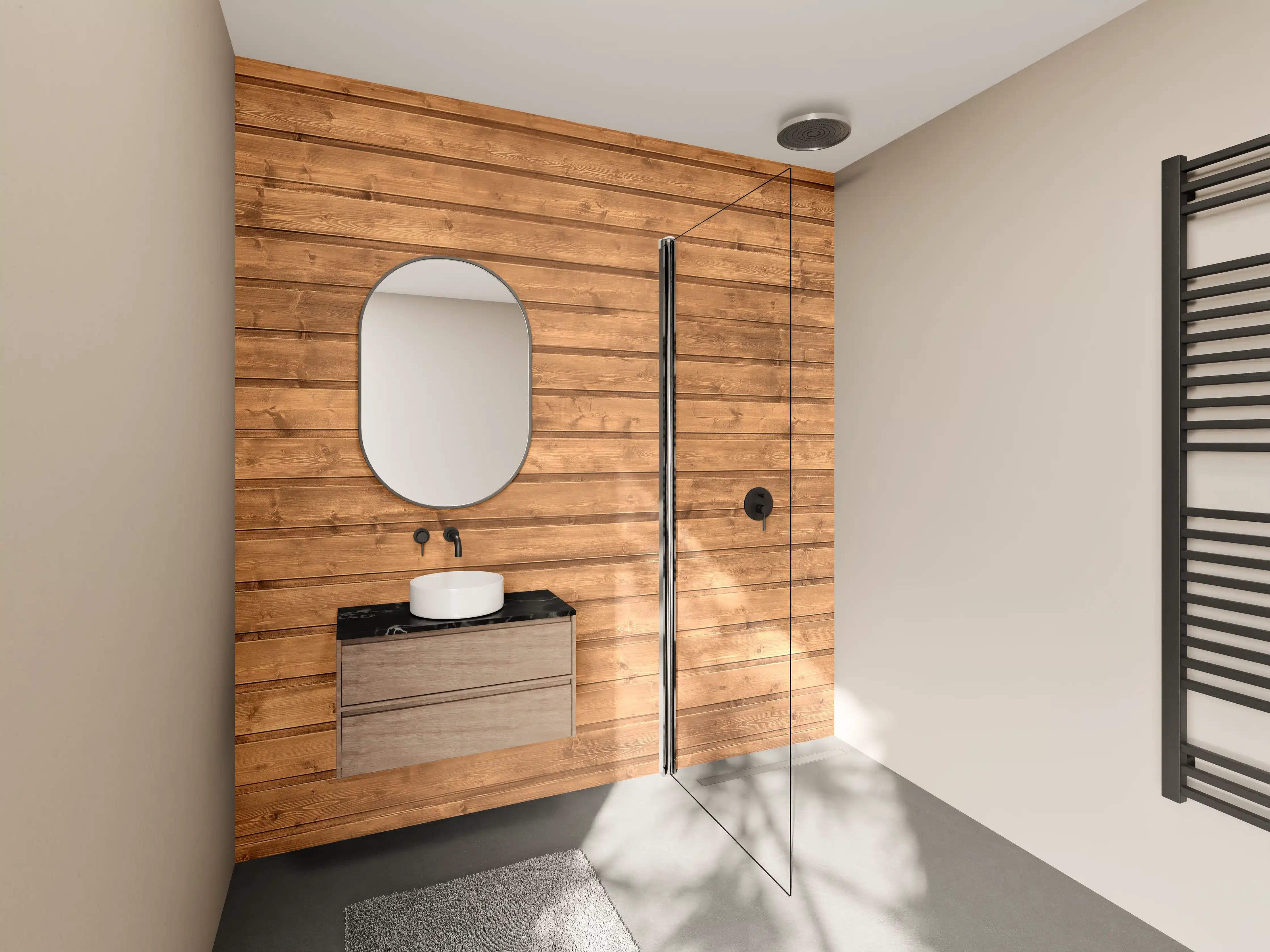 Wandverkleidung Bad - Warmer Holzpaneel-Look