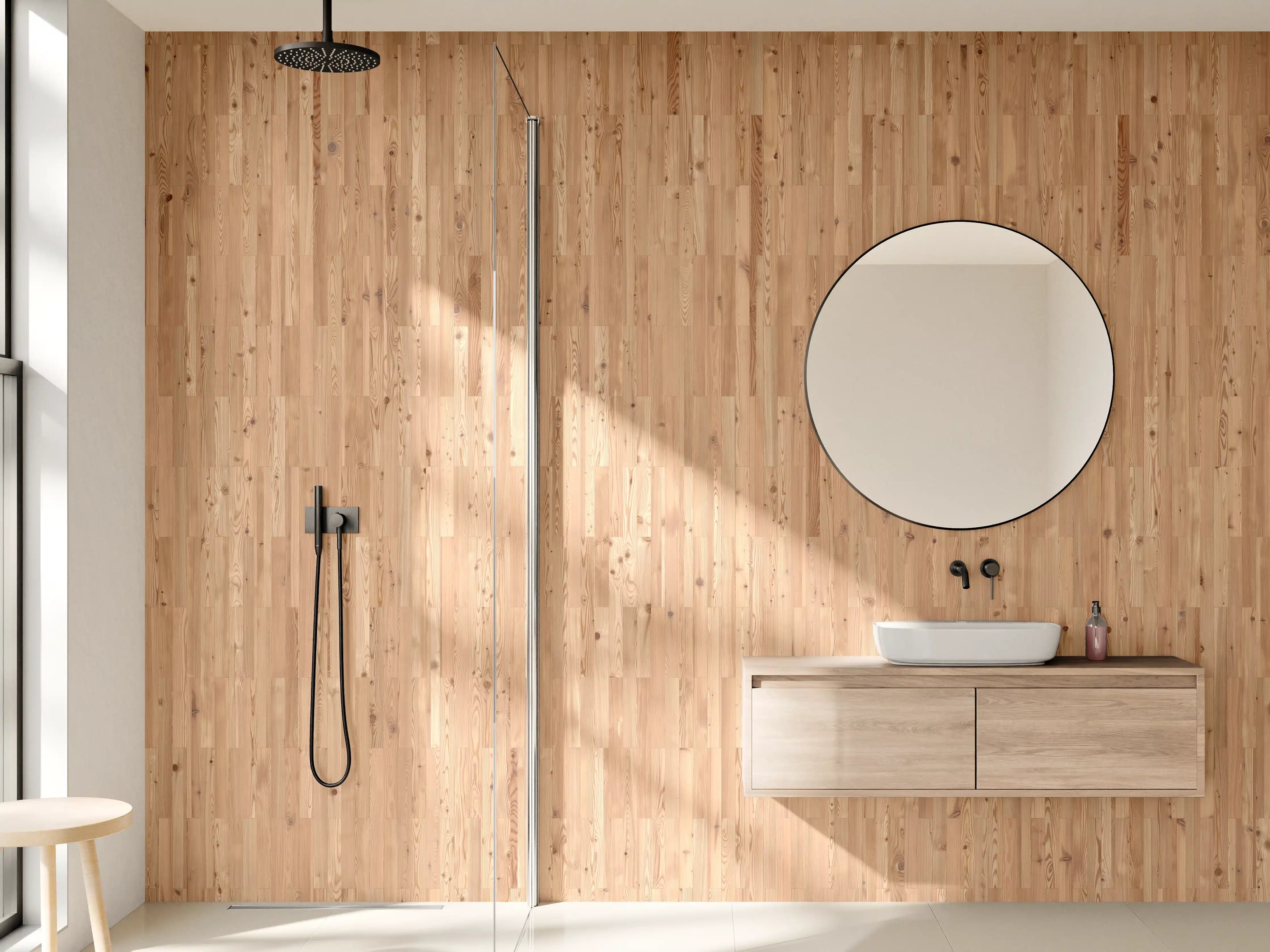 Wandverkleidung Bad - Warmer Holzparkett mit natürlicher Maserung