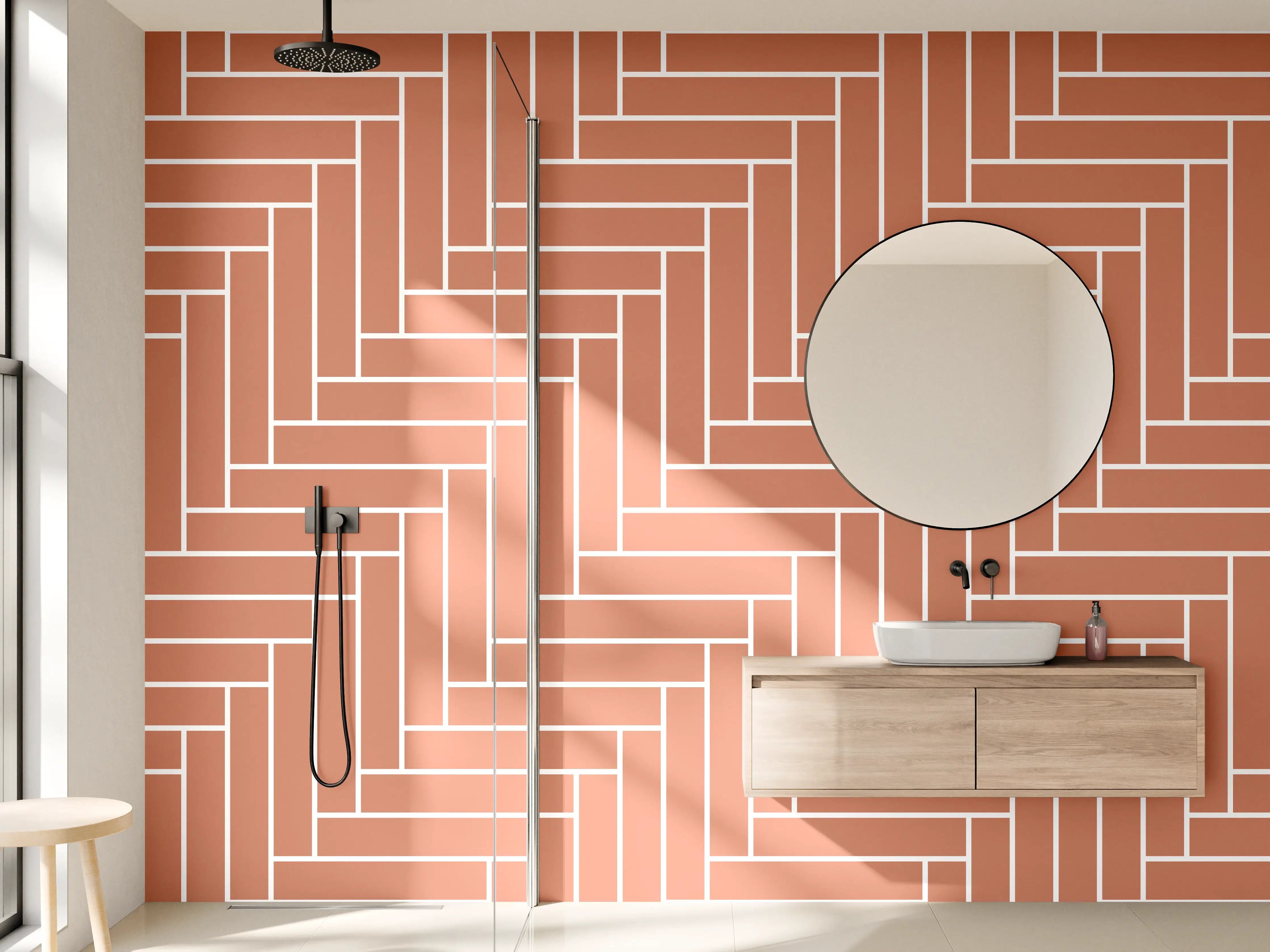 Wandverkleidung Bad - Warmer Terrakotta-Fliesenmuster mit geometrischer Struktur