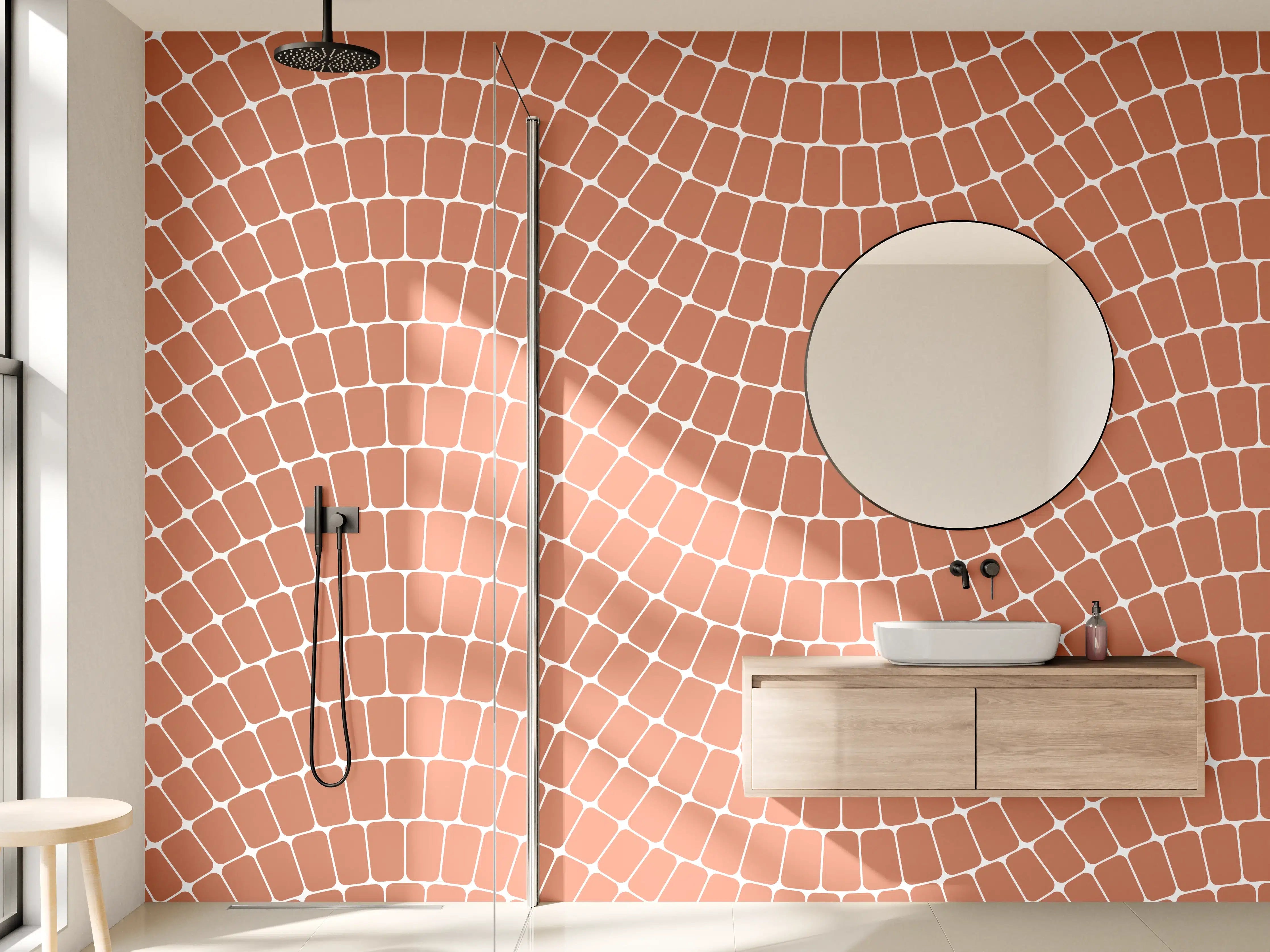 Wandverkleidung Bad - Warmer Terrakotta-Mosaik mit Wellenmuster