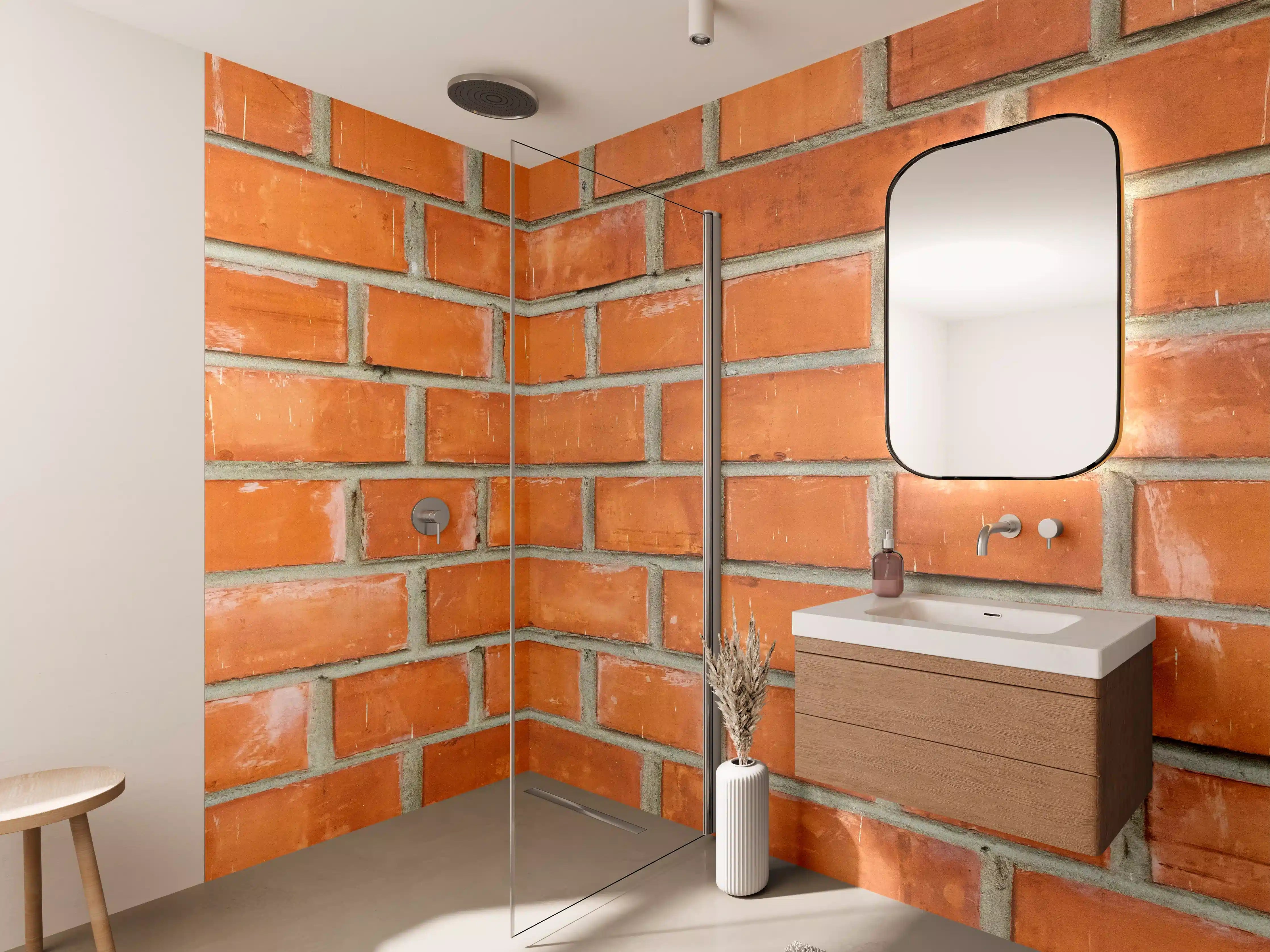 Wandverkleidung Bad - Warmer Ziegelsteinmauer