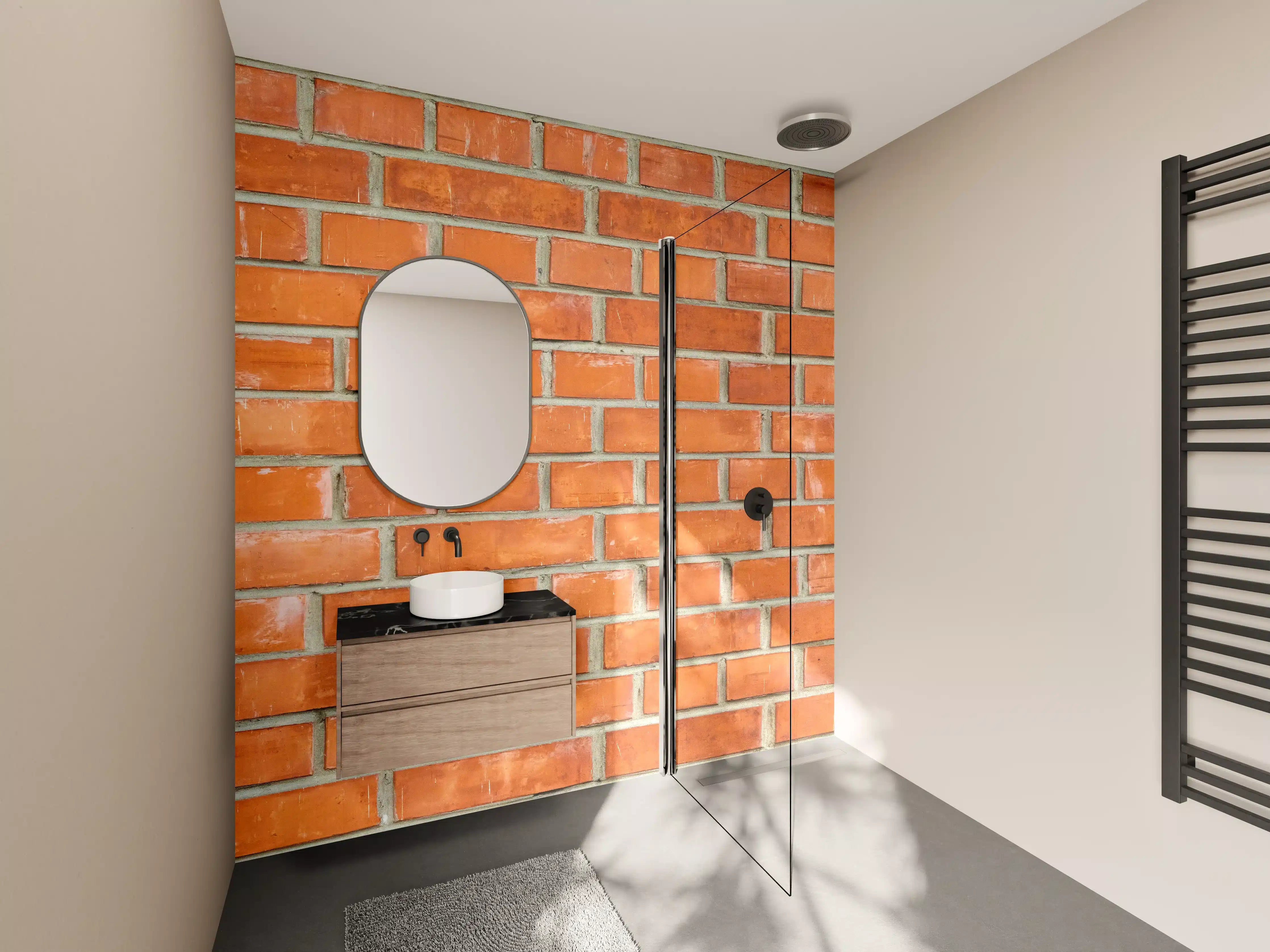 Wandverkleidung Bad - Warmer Ziegelsteinmauer