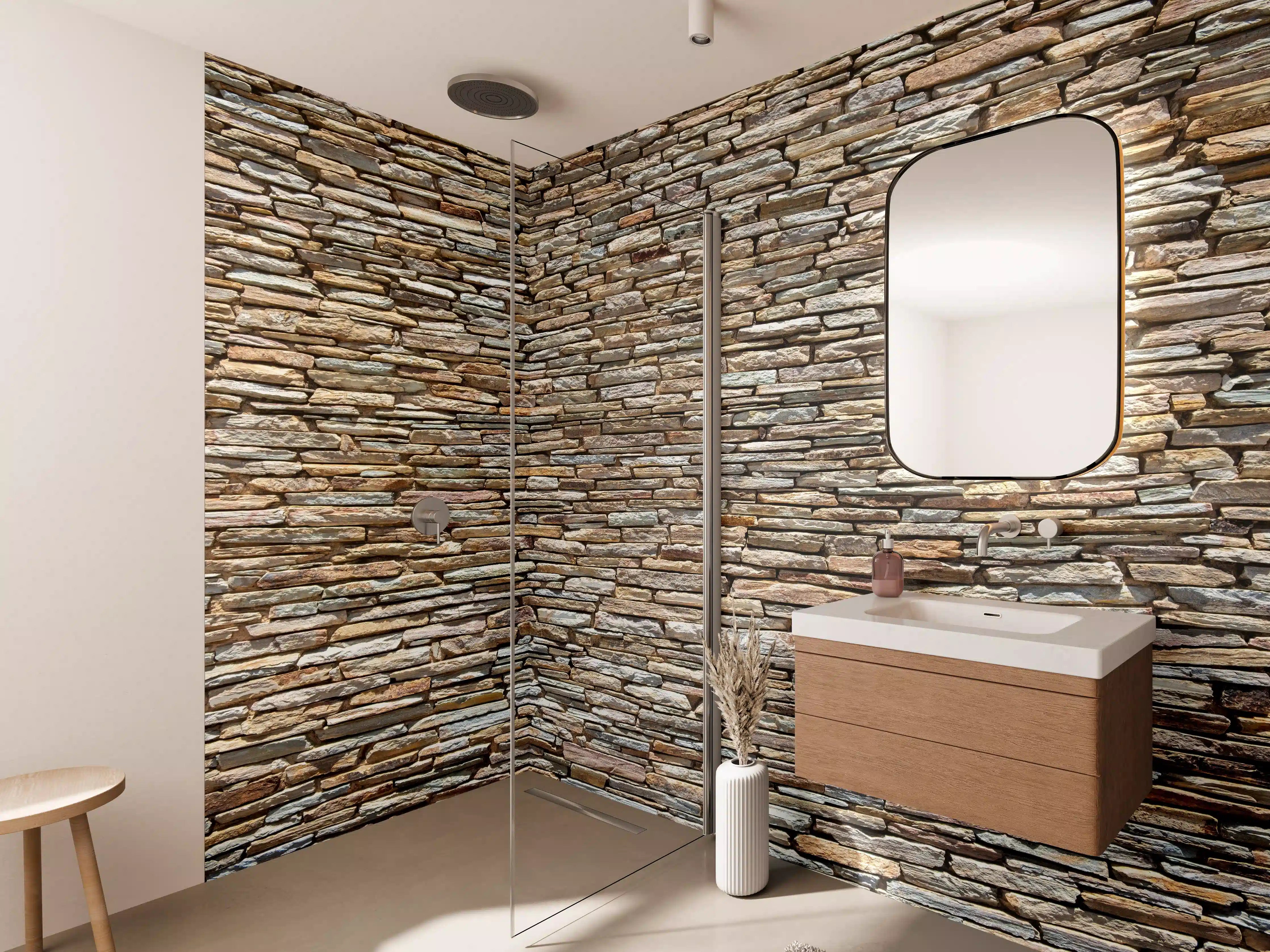 Wandverkleidung Bad - Warmes Erdtön-Graustück