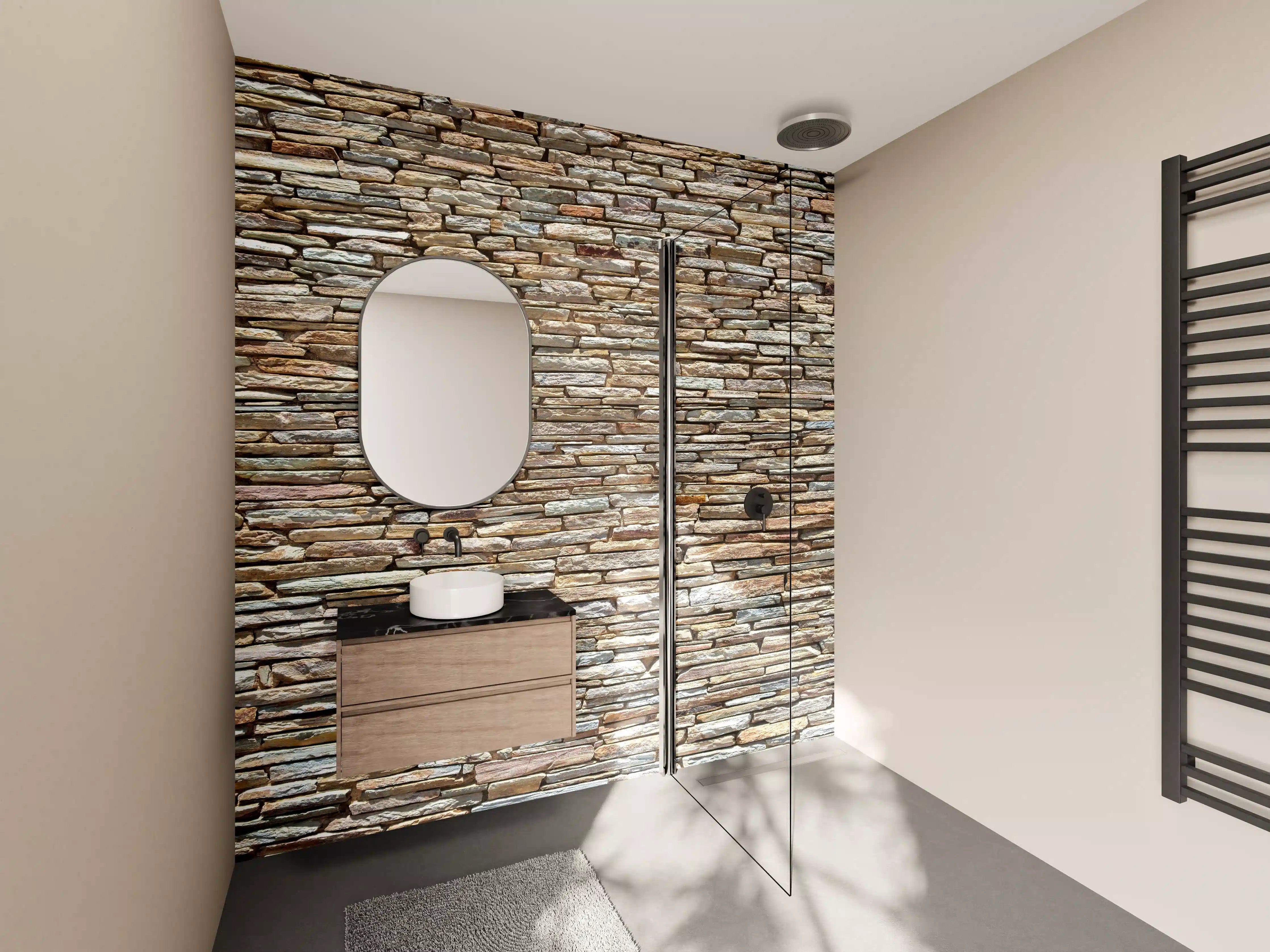 Wandverkleidung Bad - Warmes Erdtön-Graustück