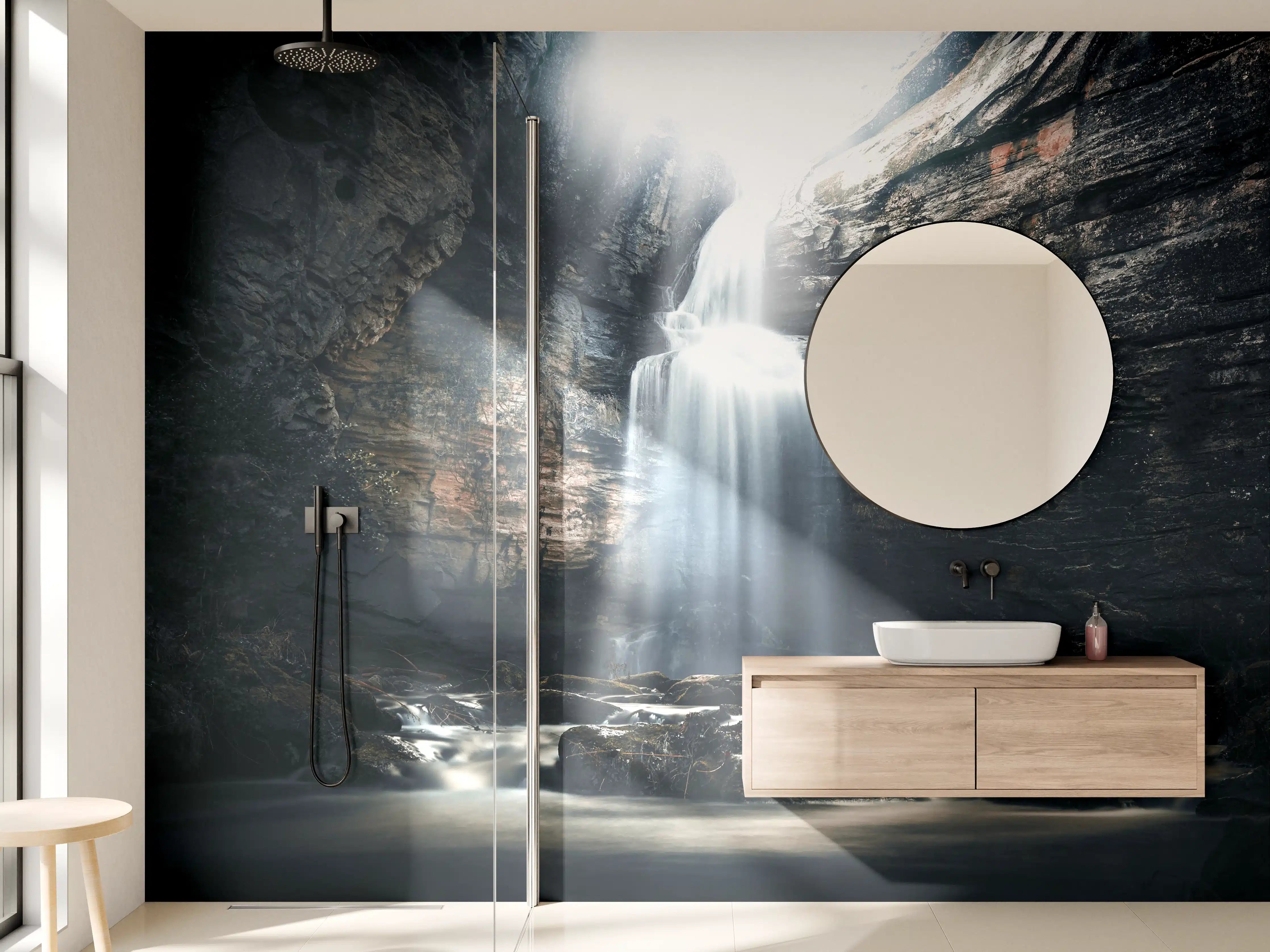 Wandverkleidung Bad - Wasserfall in geheimnisvoller Schlucht