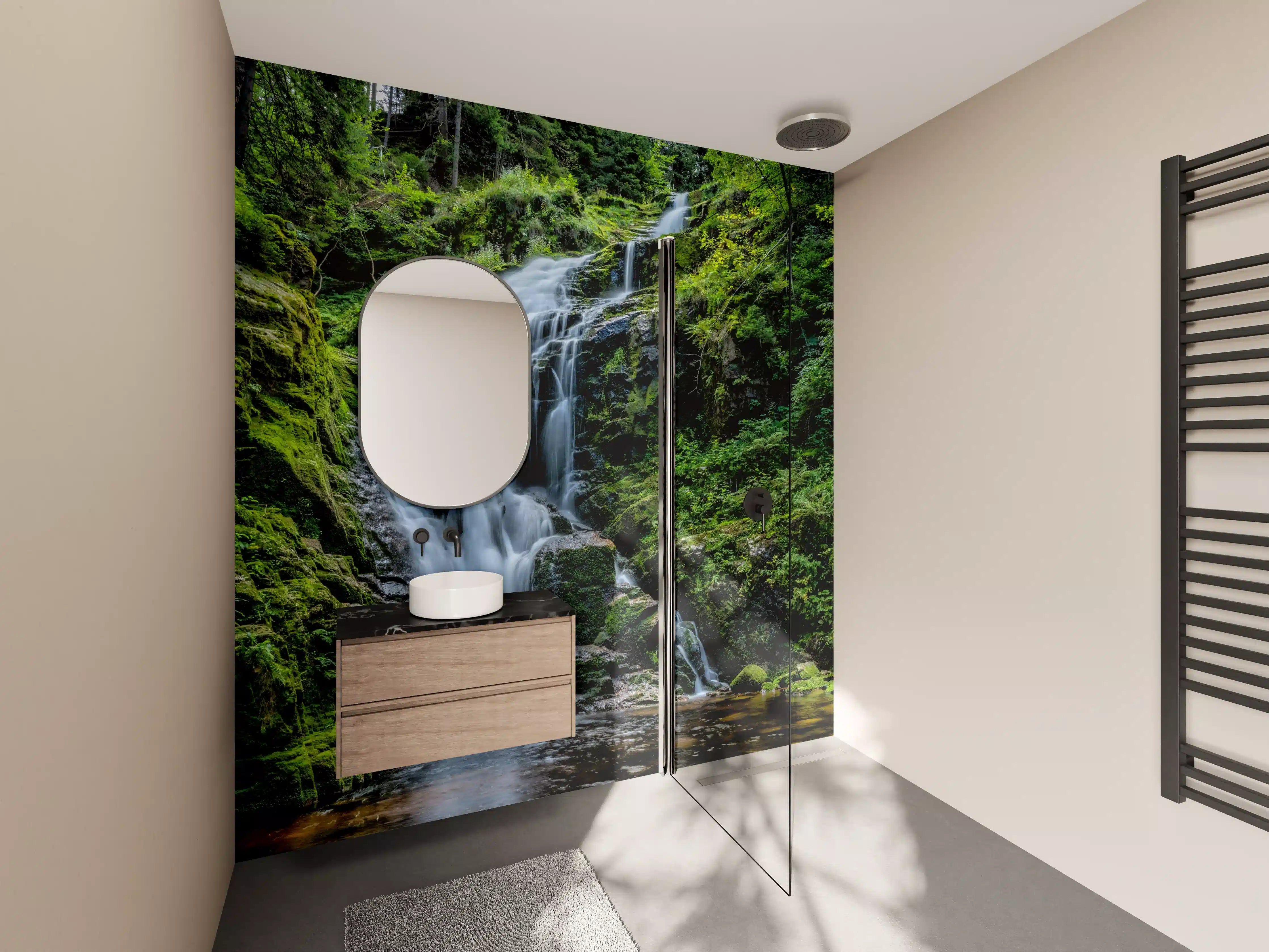 Wandverkleidung Bad - Wasserfall in tiefem Grün