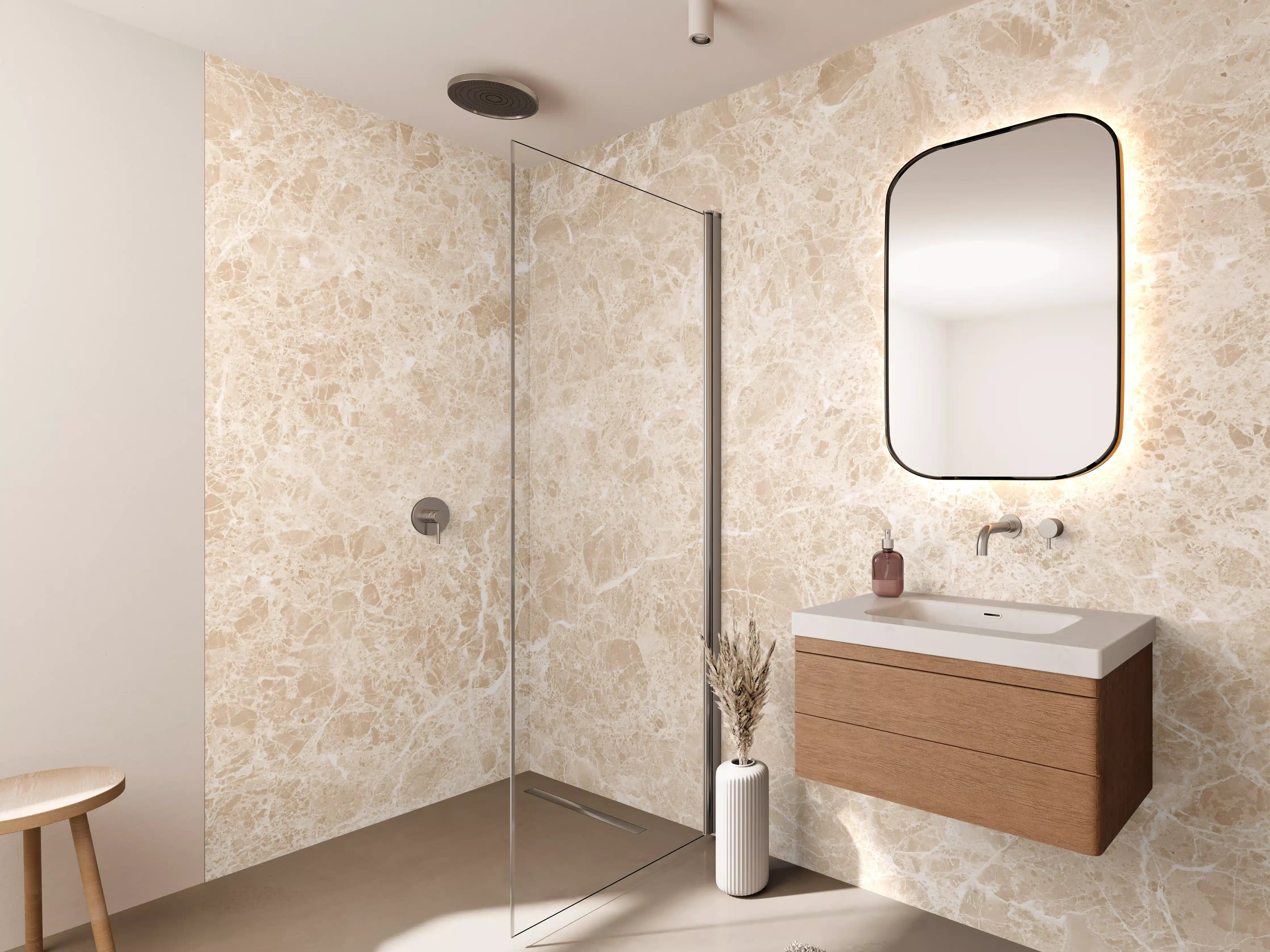 Wandverkleidung Bad - Weiche Beige Marmor-Textur