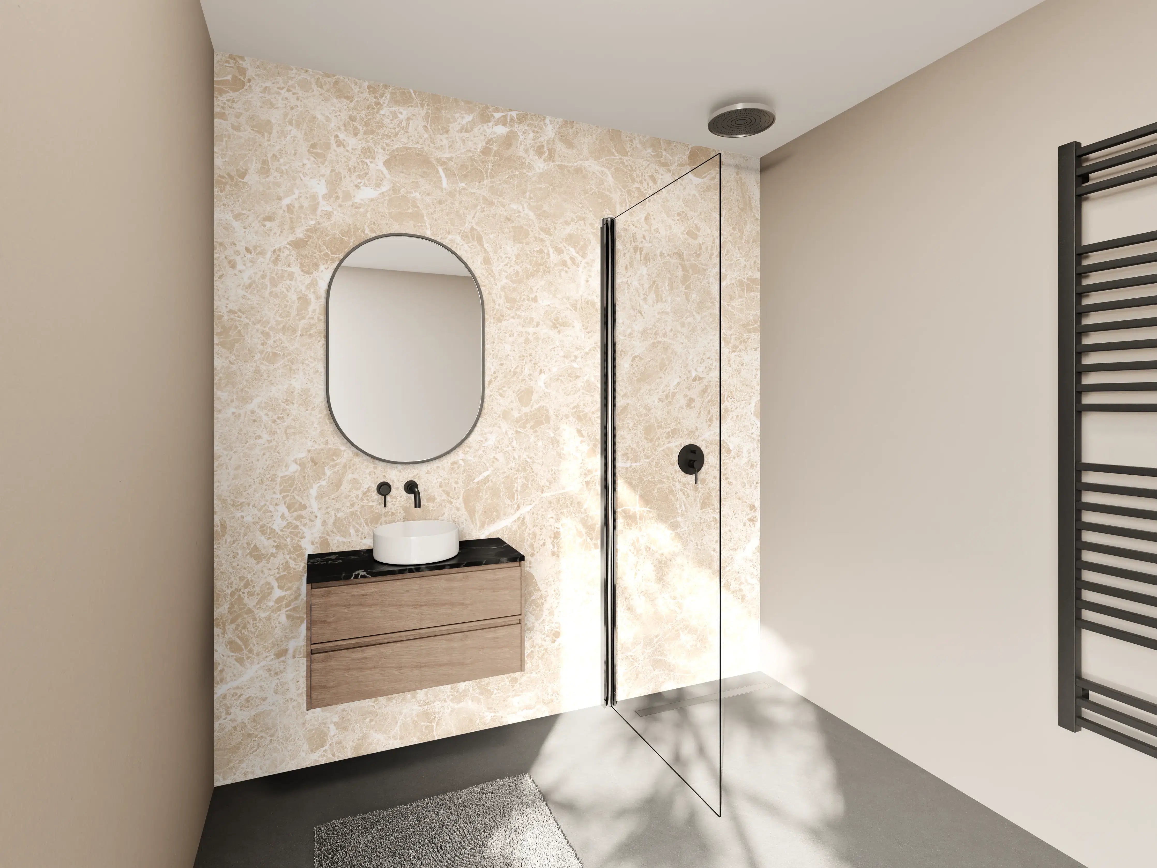 Wandverkleidung Bad - Weiche Beige Marmor-Textur