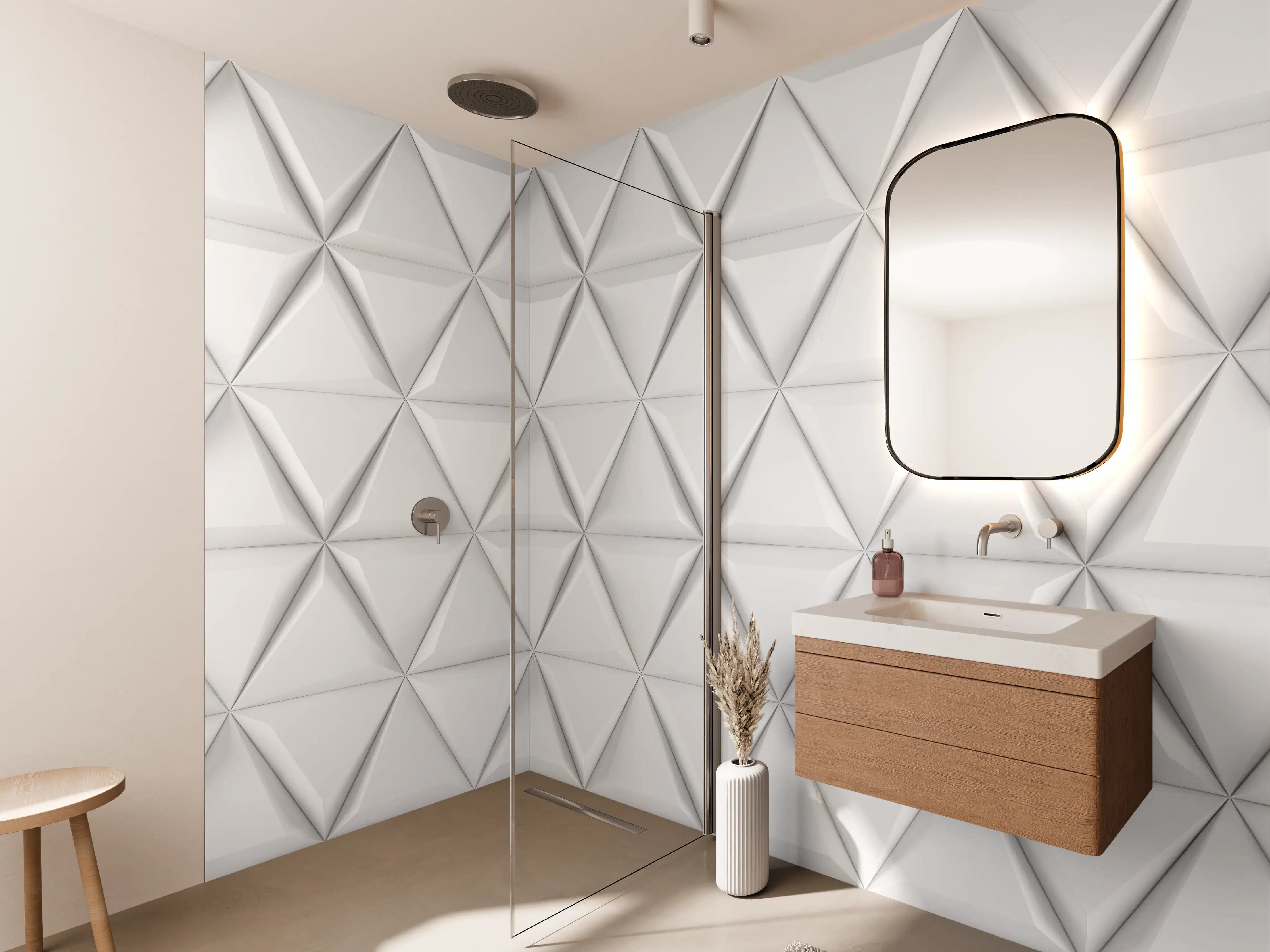 Wandverkleidung Bad - Weiß 3D Geometrische Textur