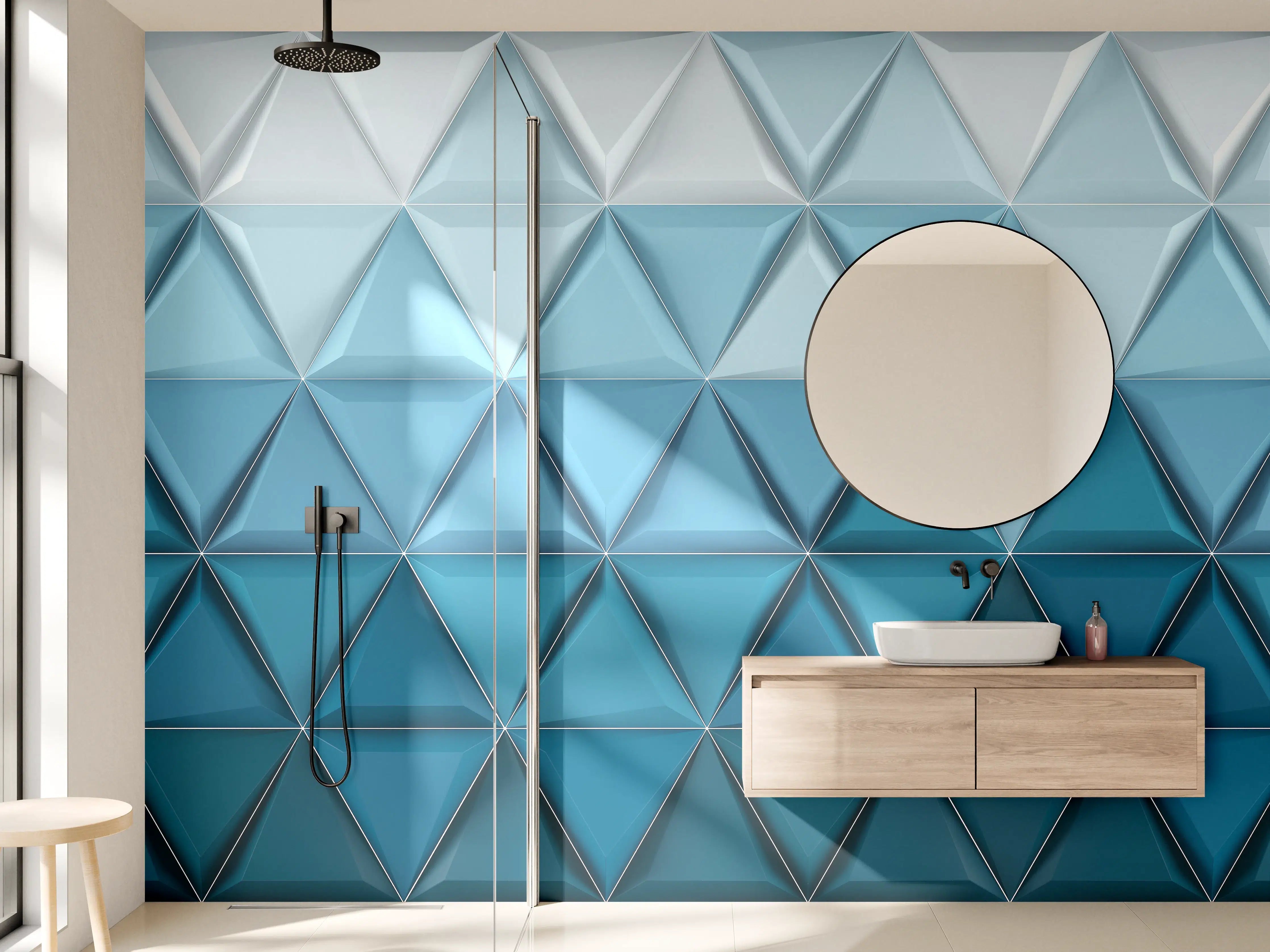 Wandverkleidung Bad - Weiß-Blaue Geometrische Textur
