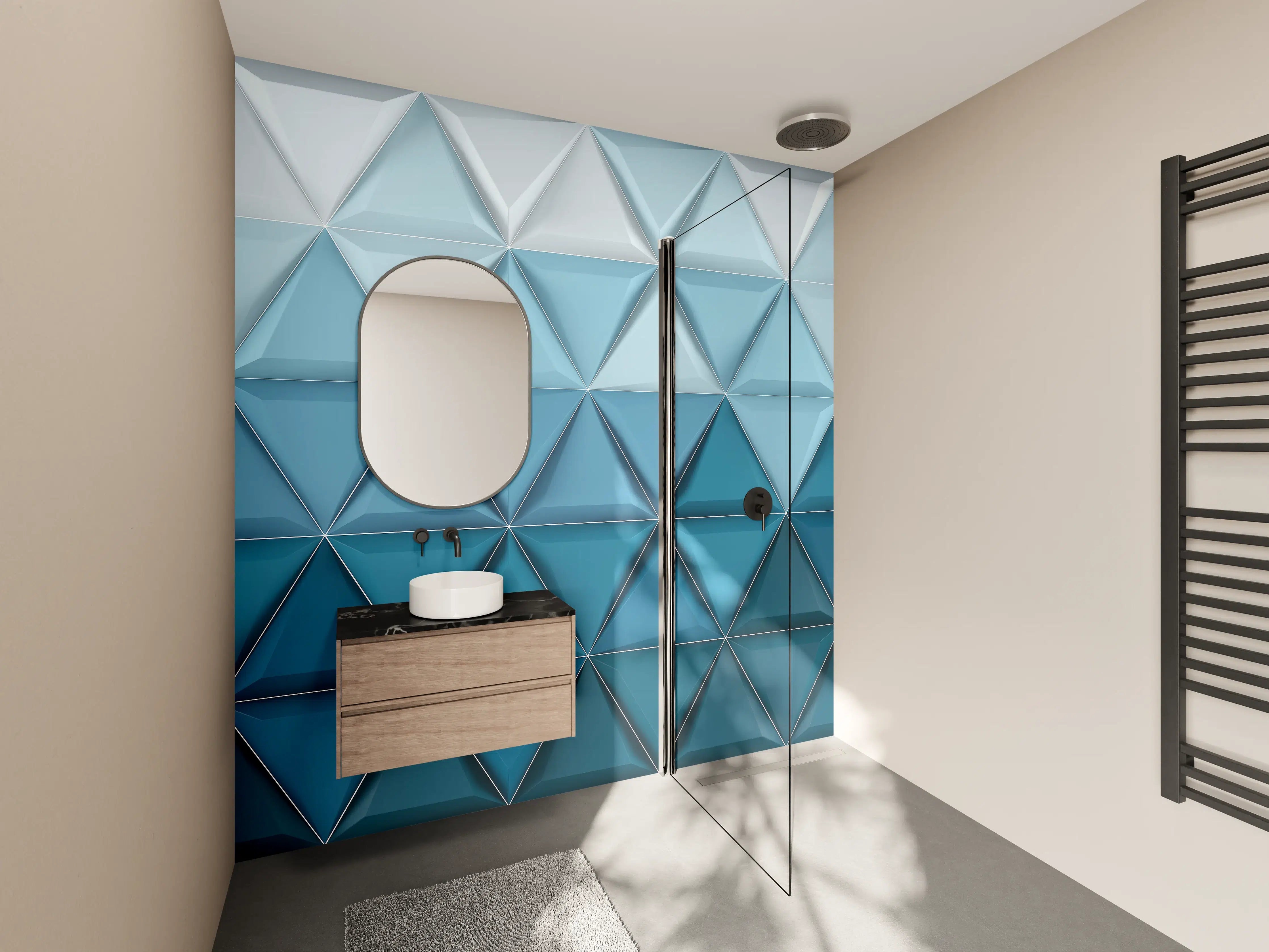 Wandverkleidung Bad - Weiß-Blaue Geometrische Textur