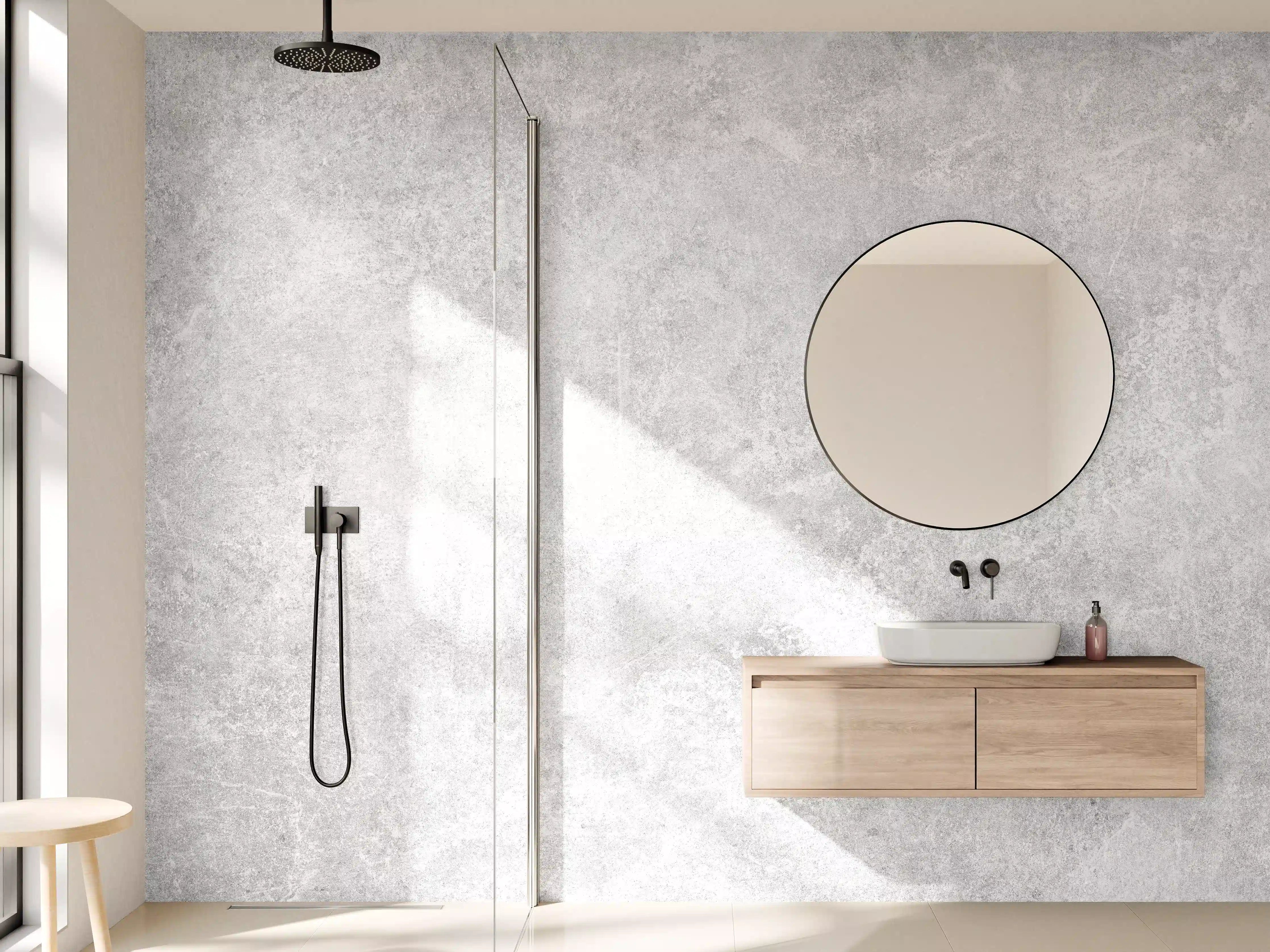 Wandverkleidung Bad - Weiß-Grau Betonstruktur