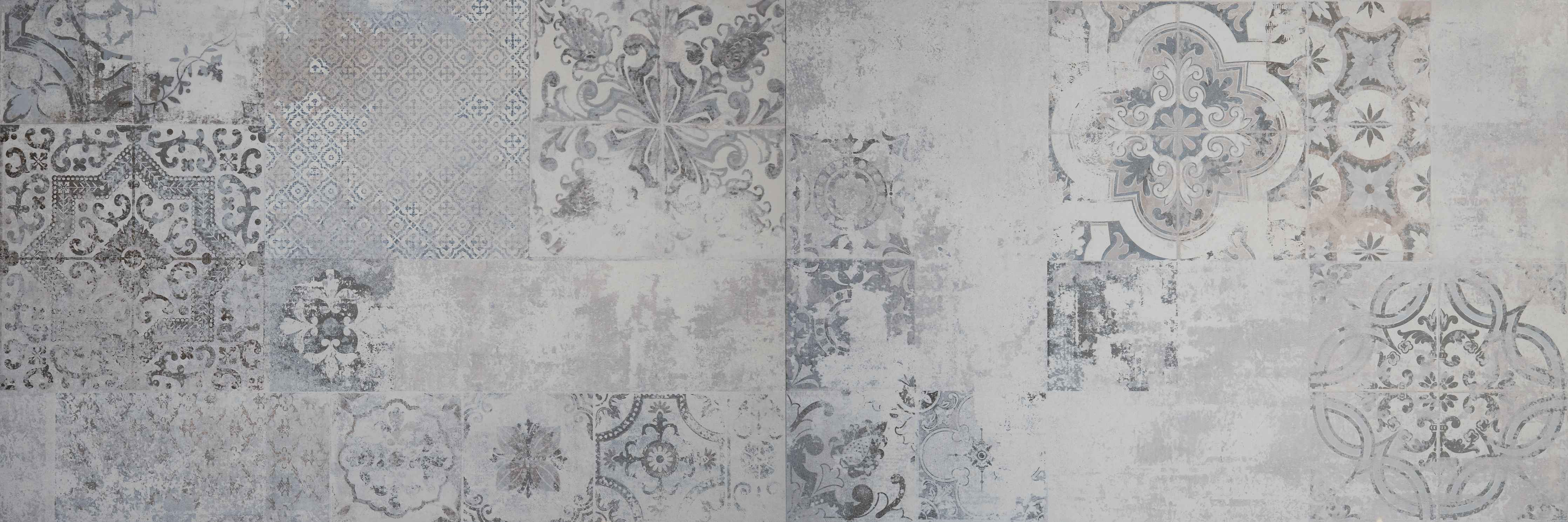 Wandverkleidung Bad-Weiß-Grau Vintage-Fliesen