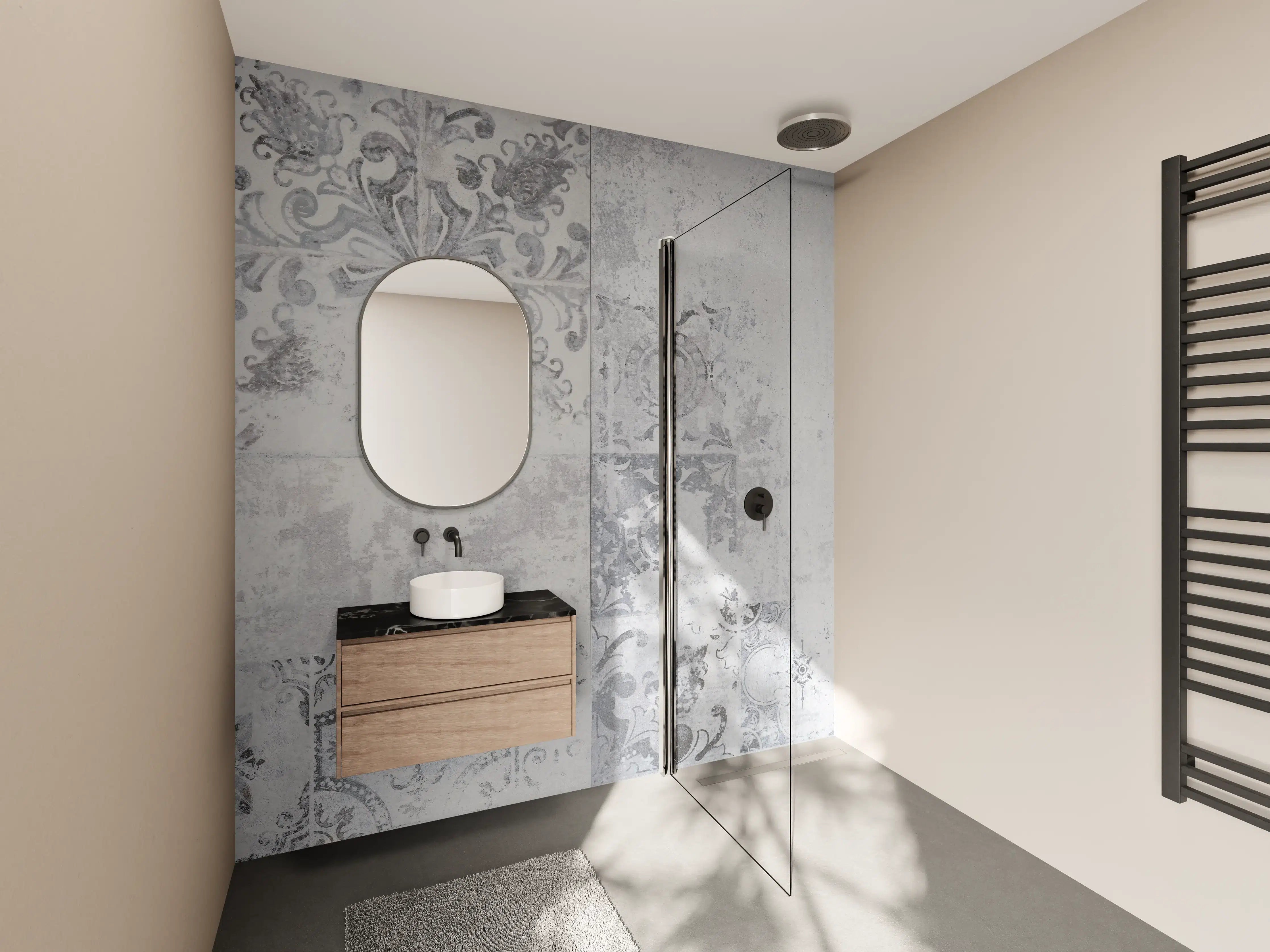 Wandverkleidung Bad - Weiß-Grau Vintage-Fliesen