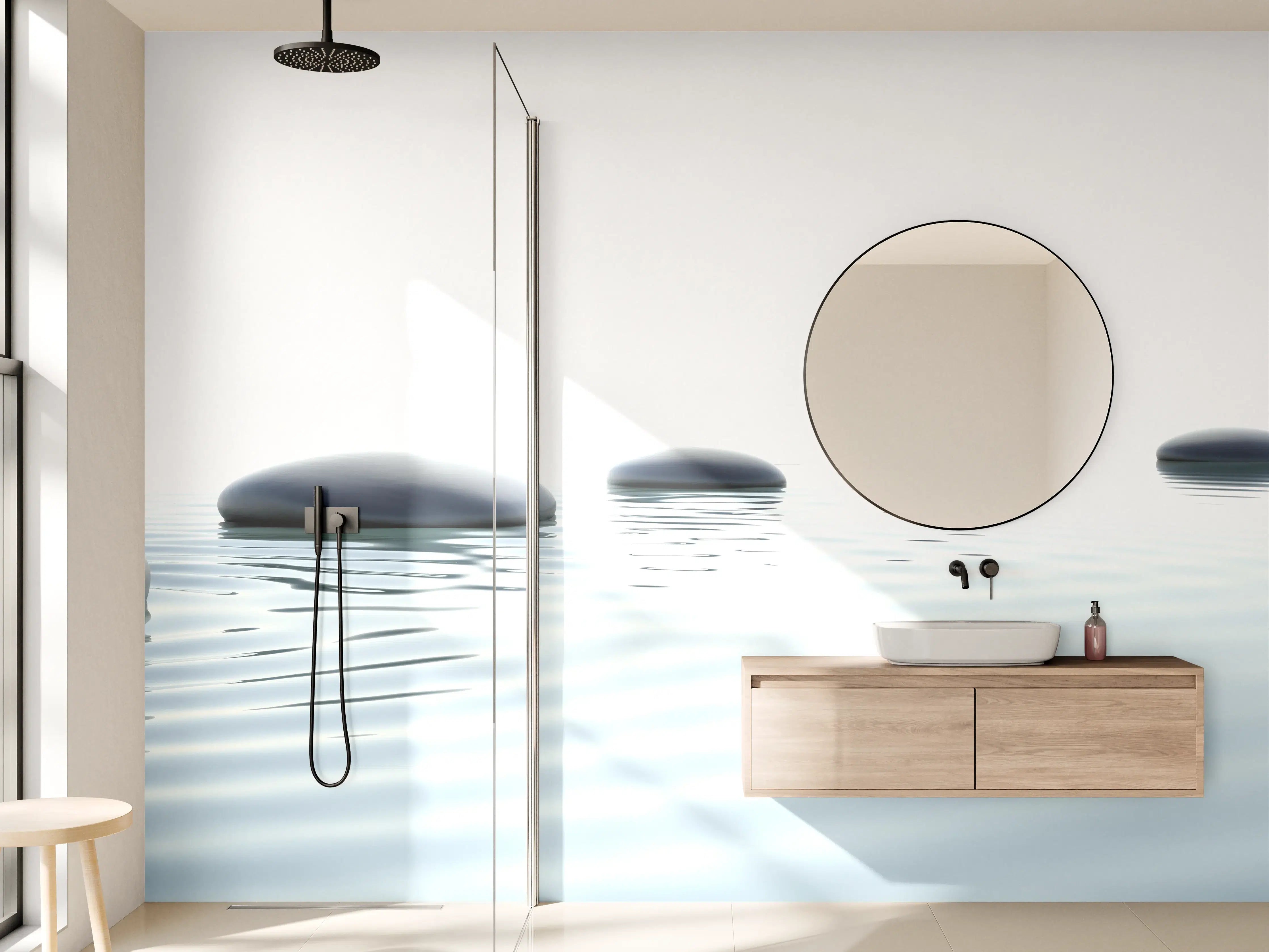 Wandverkleidung Bad - Weiß-Grau Wassersteine