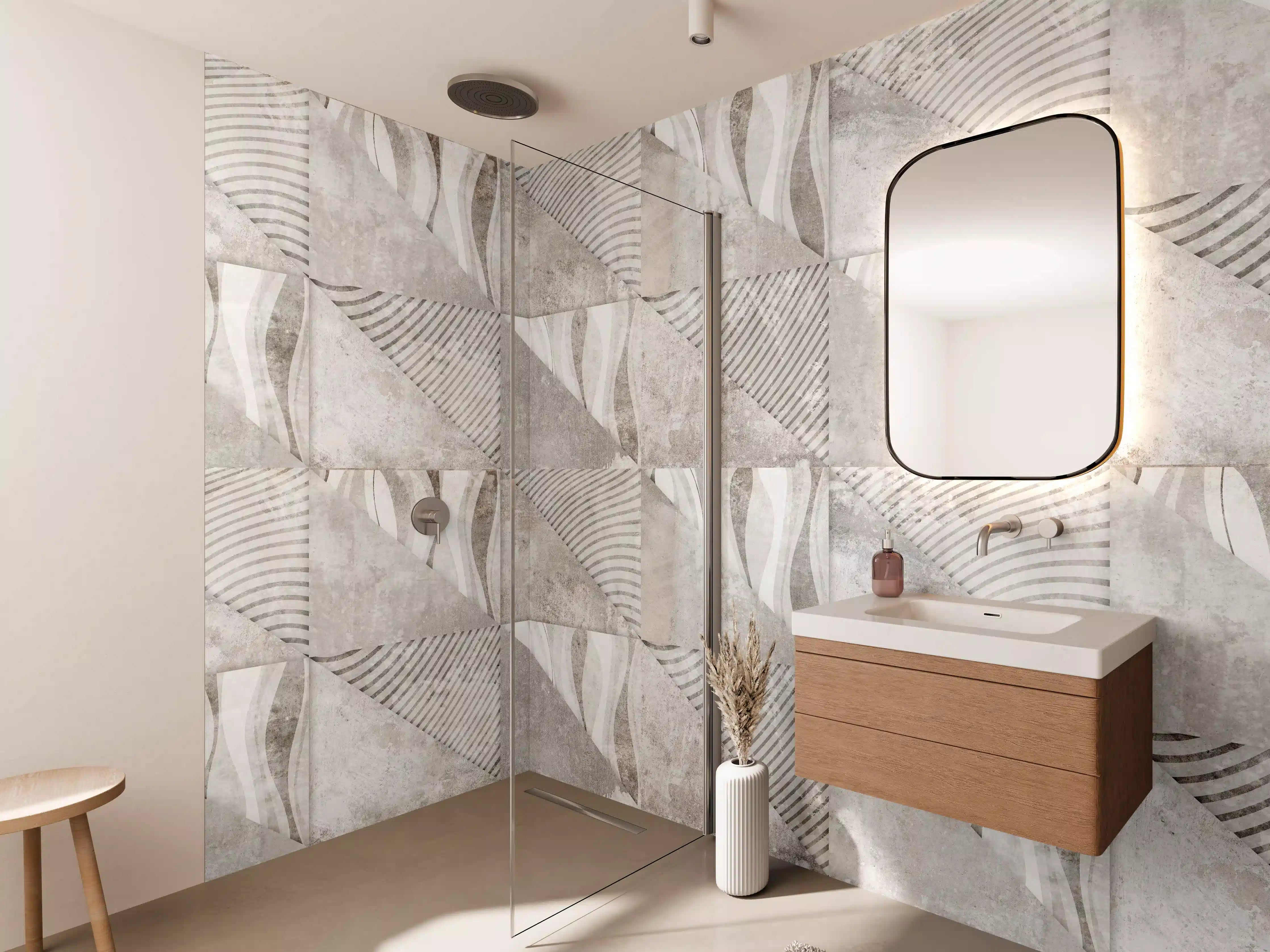 Wandverkleidung Bad - Weiß-Graue Beton-Textur Muster