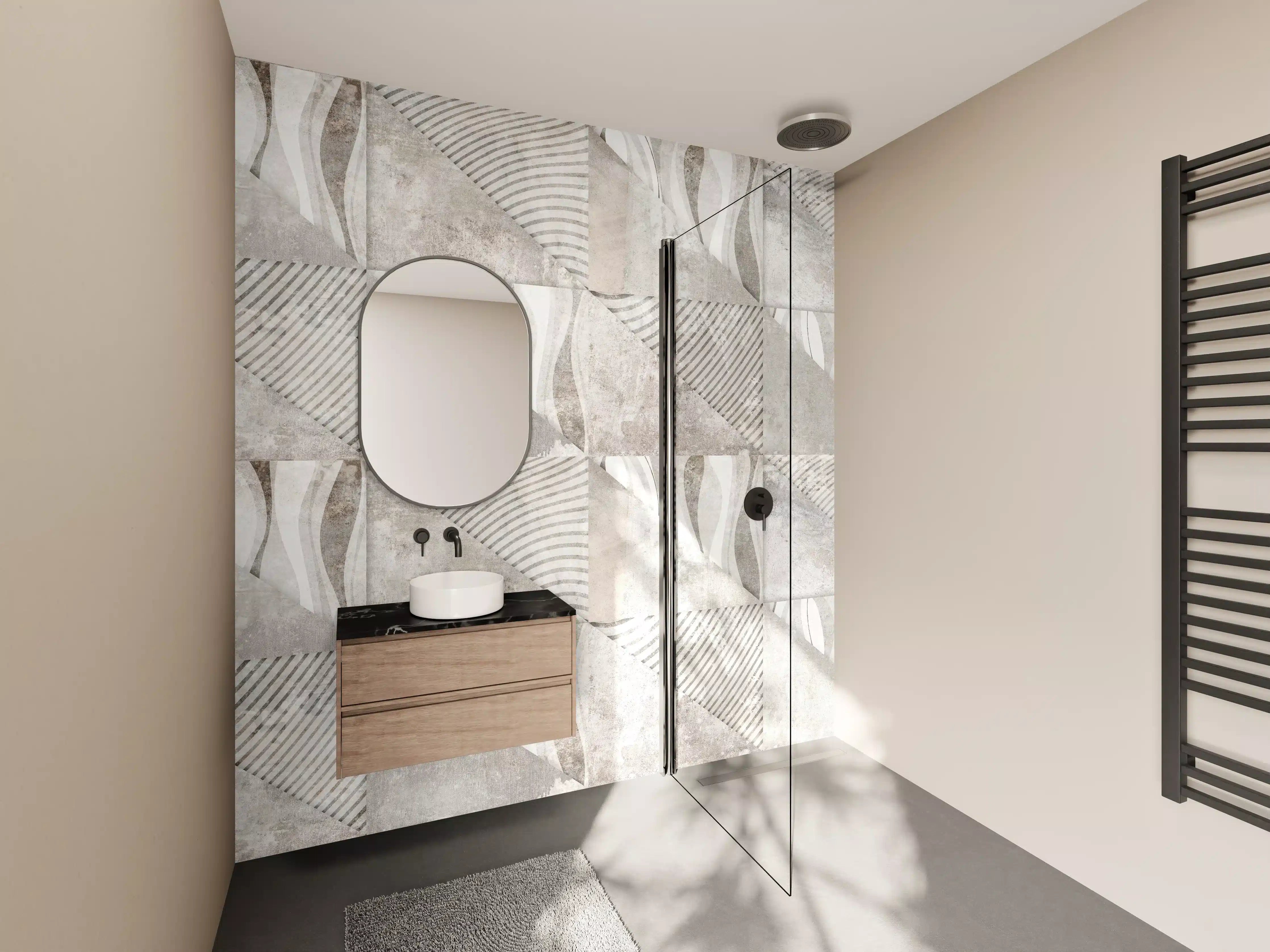 Wandverkleidung Bad - Weiß-Graue Beton-Textur Muster