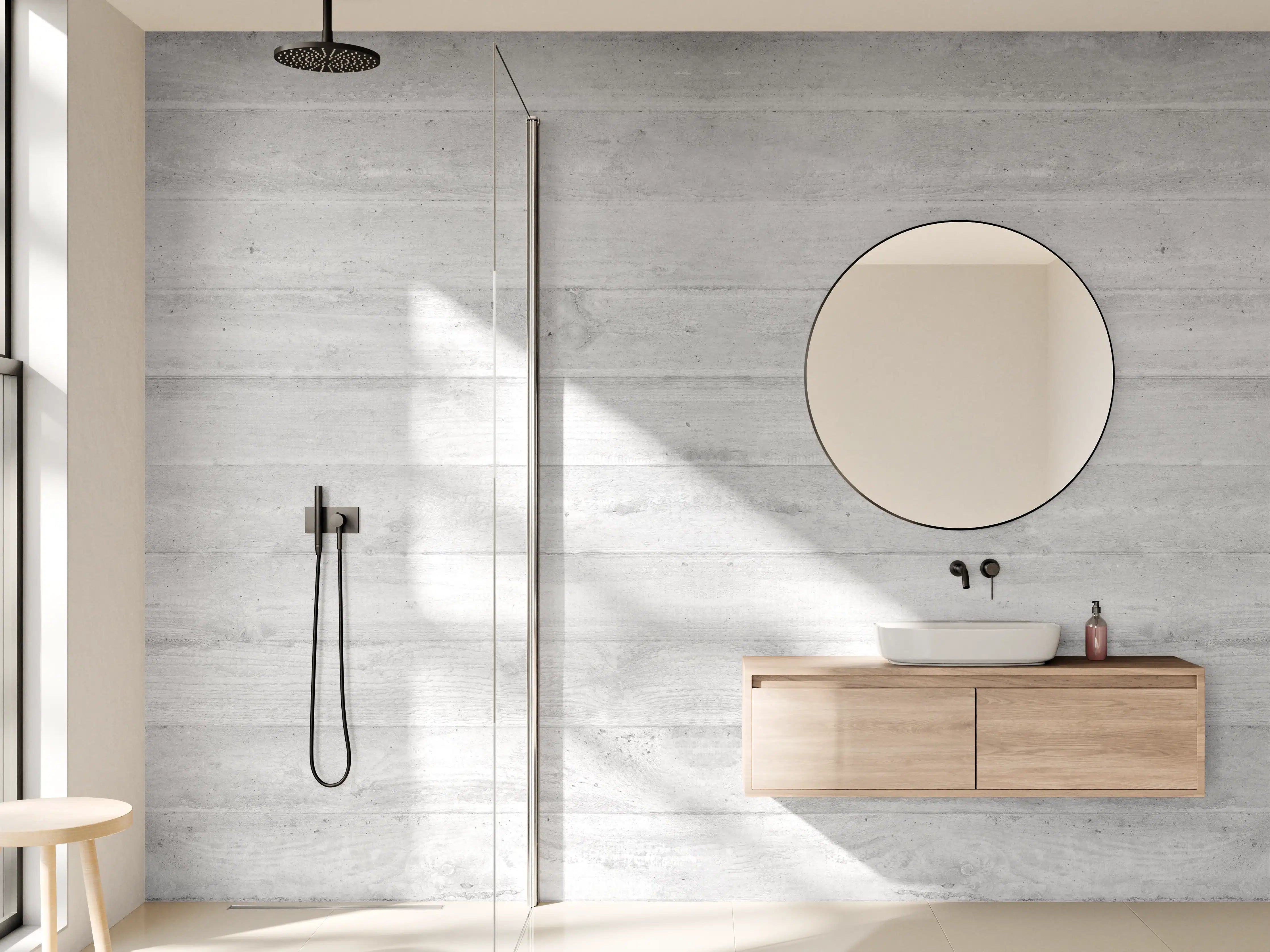 Wandverkleidung Bad - Weiß-Graue Betontextur Panorama