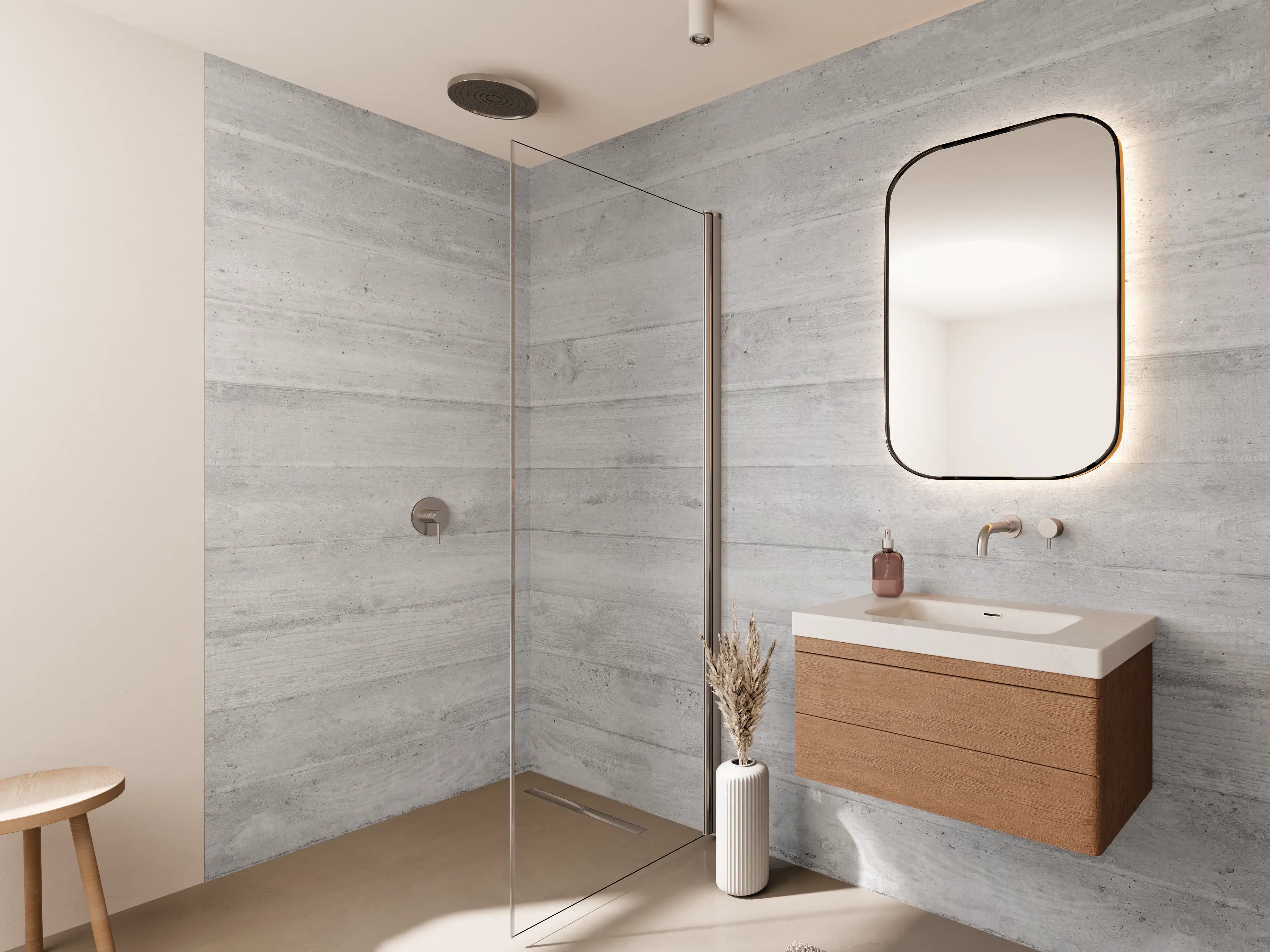 Wandverkleidung Bad - Weiß-Graue Betontextur Panorama