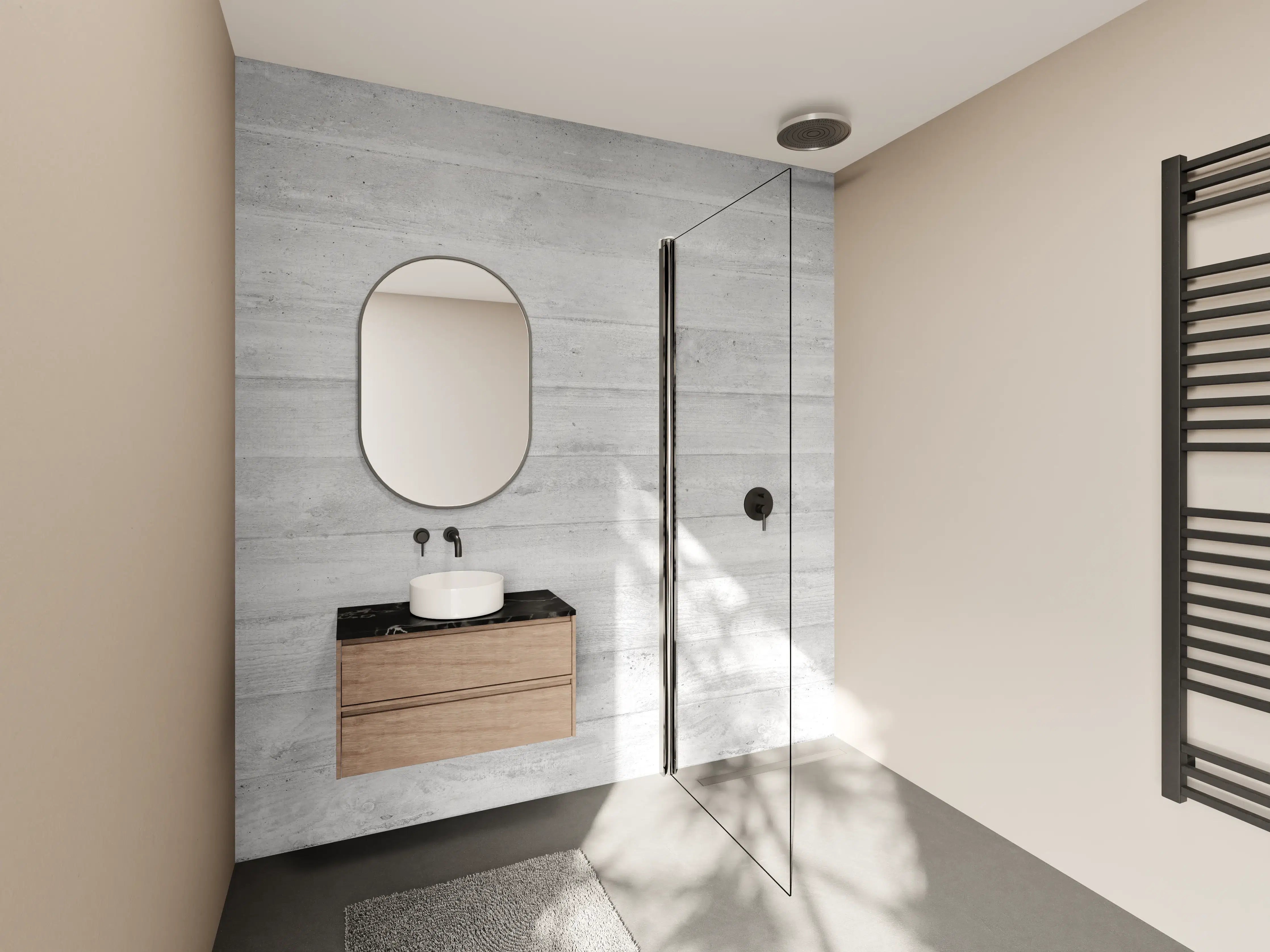 Wandverkleidung Bad - Weiß-Graue Betontextur Panorama