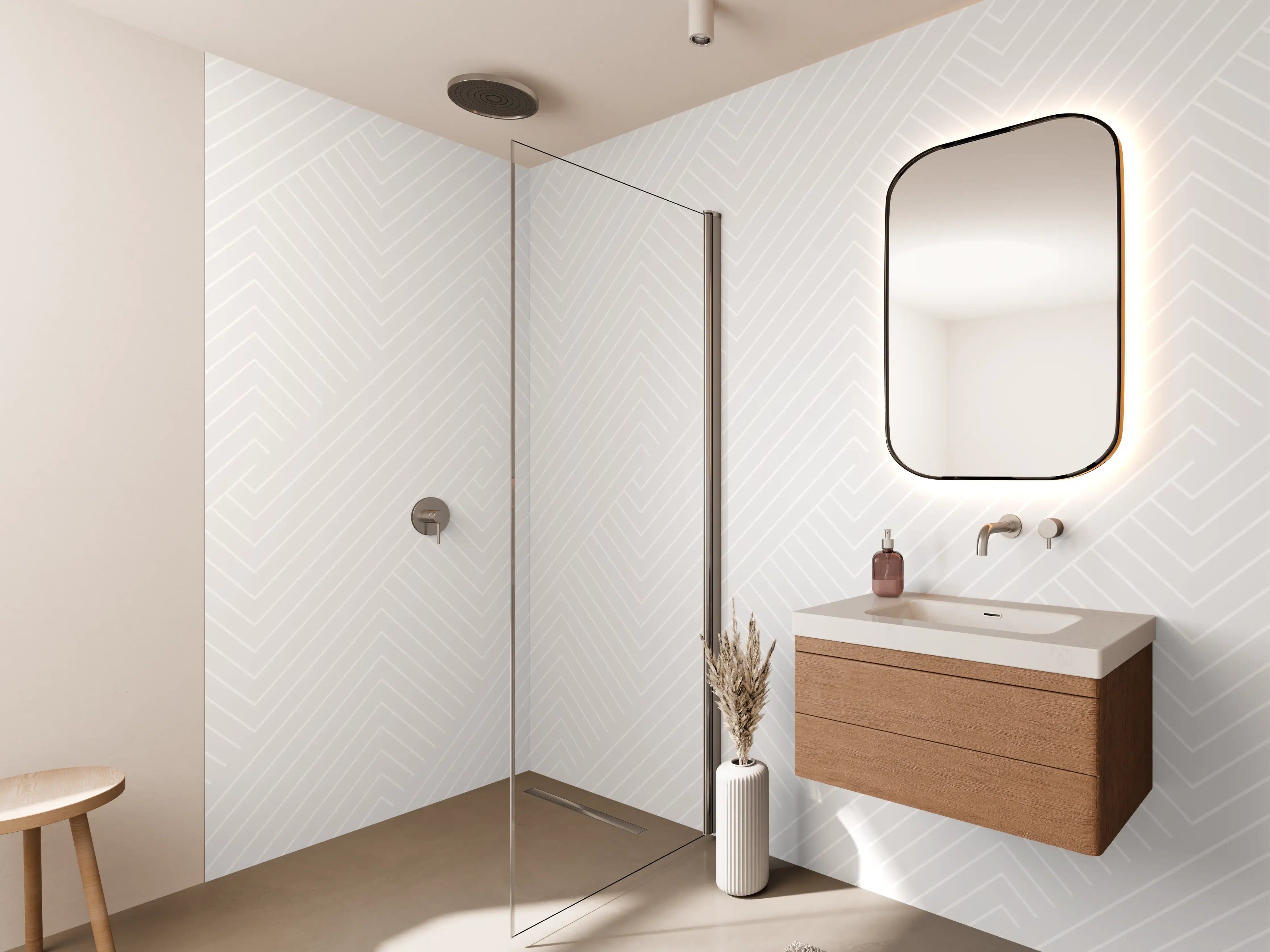 Wandverkleidung Bad - Weiß-Graue Mustertextur