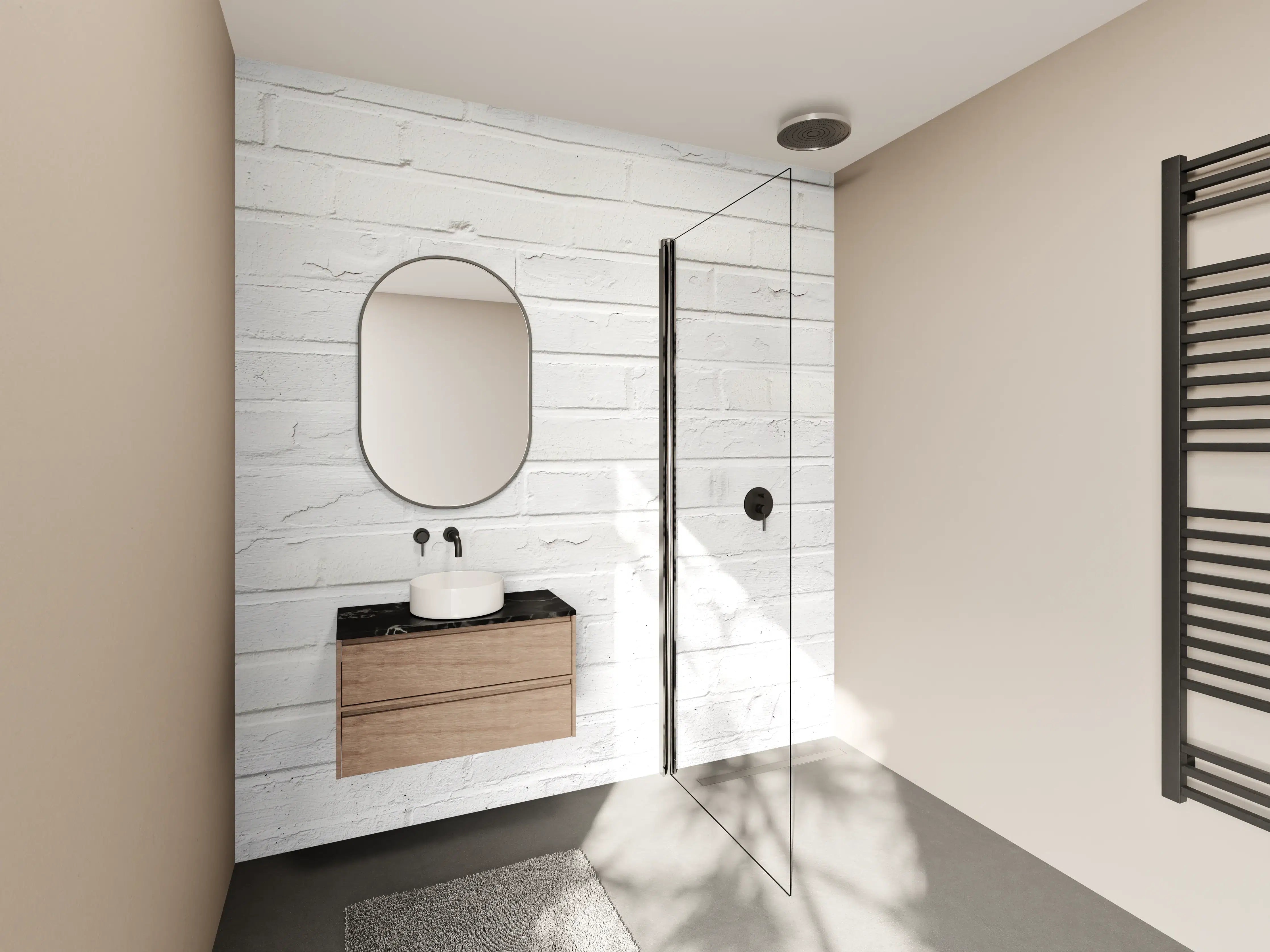 Wandverkleidung Bad - Weiß bemalte Steinmauer