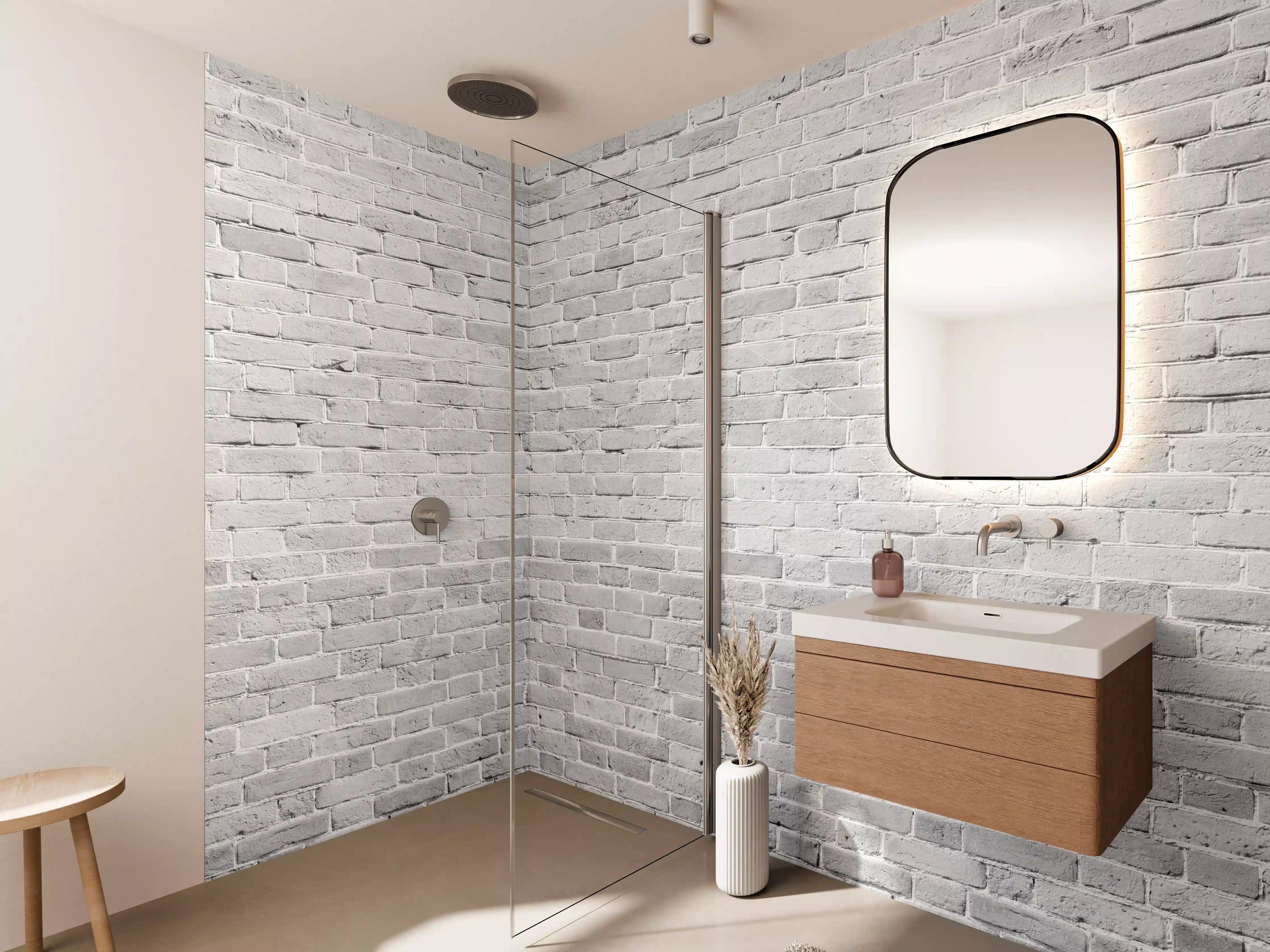 Wandverkleidung Bad - Weiß gewaschene Ziegelwand Textur