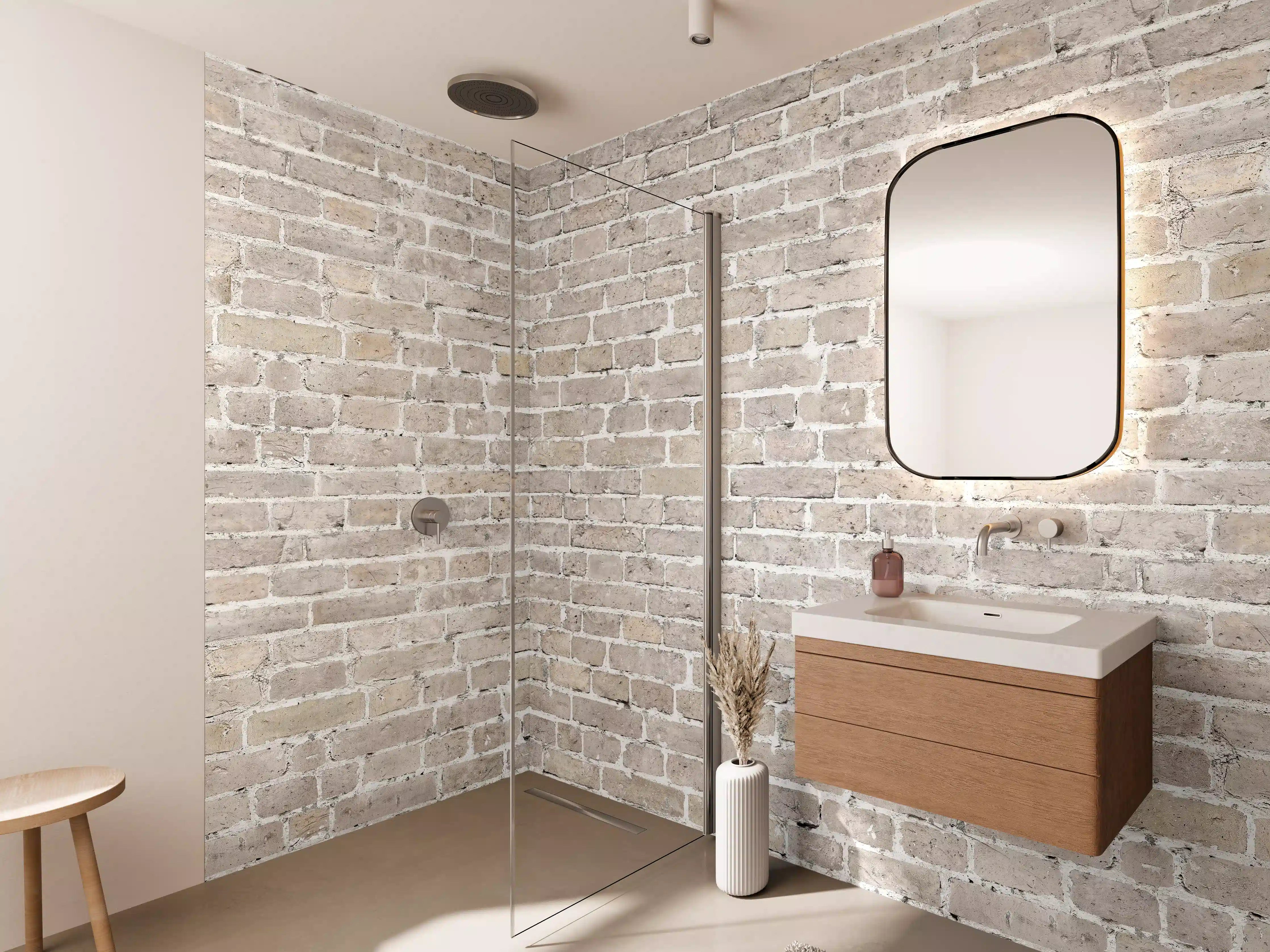 Wandverkleidung Bad - Weiß gewaschenes altes Mauerpanorama