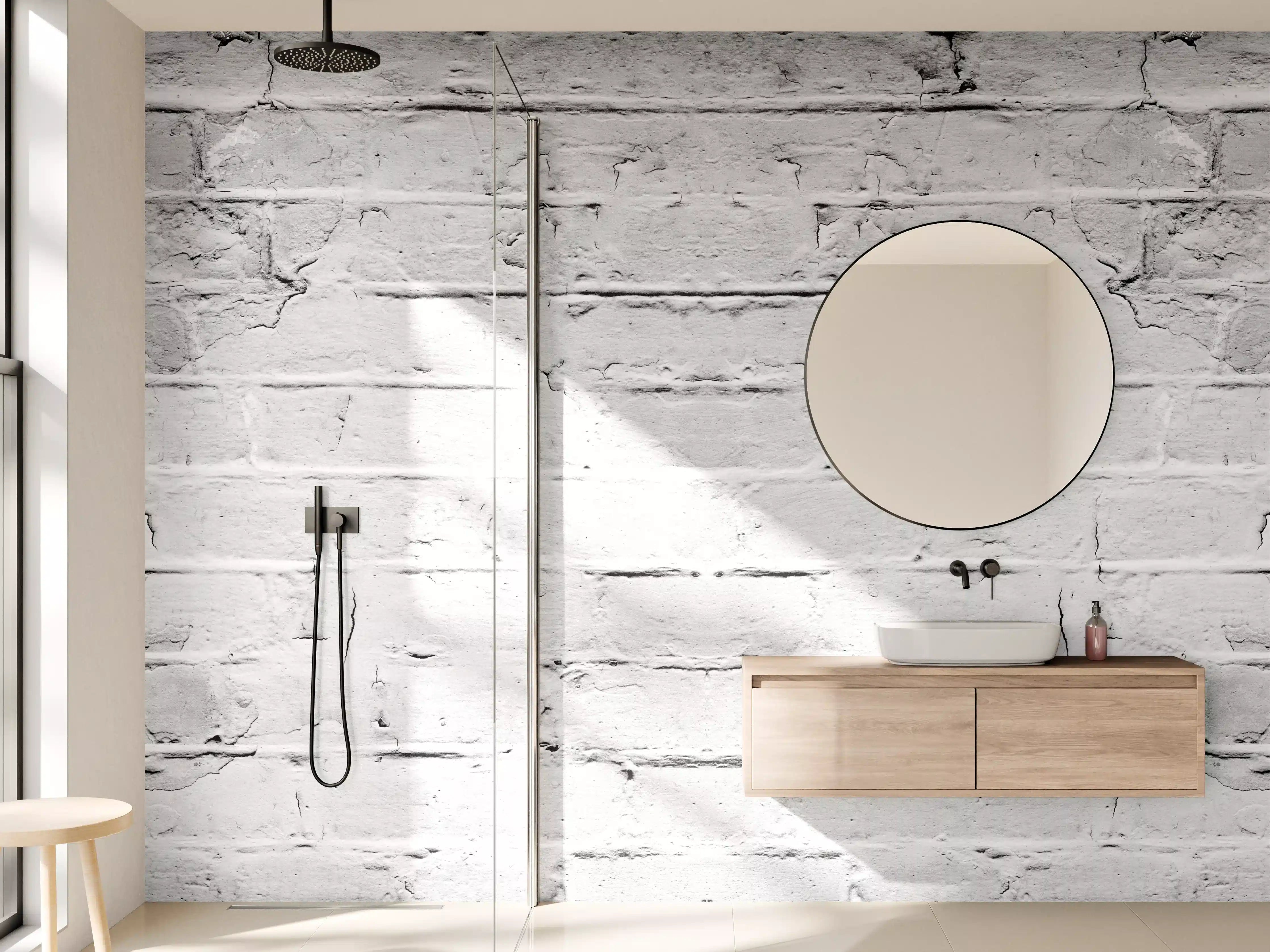 Wandverkleidung Bad - Weiß grau beschädigte Backstein Wand