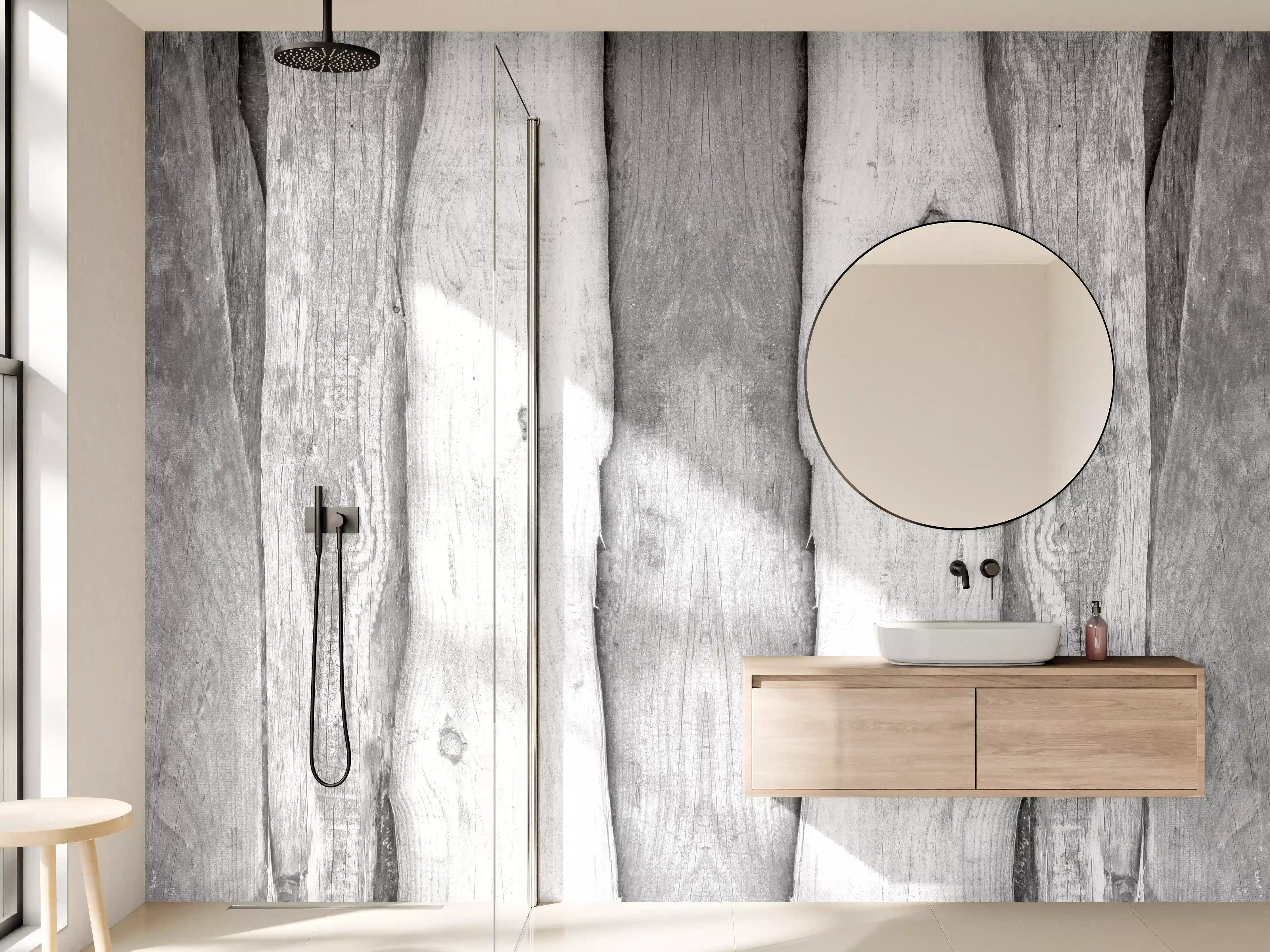 Wandverkleidung Bad - Weiß grau gestrichene Holzstruktur