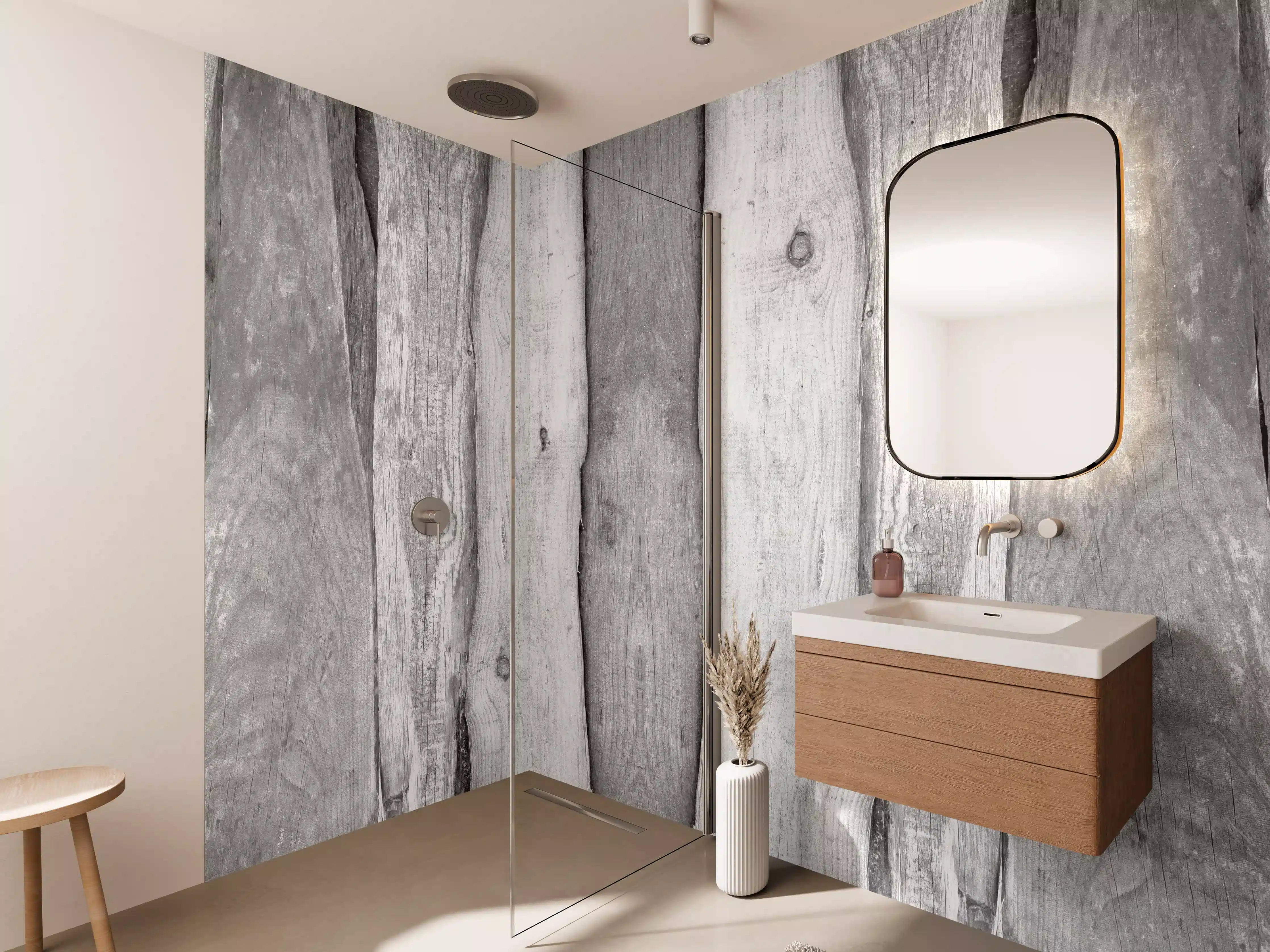 Wandverkleidung Bad - Weiß grau gestrichene Holzstruktur