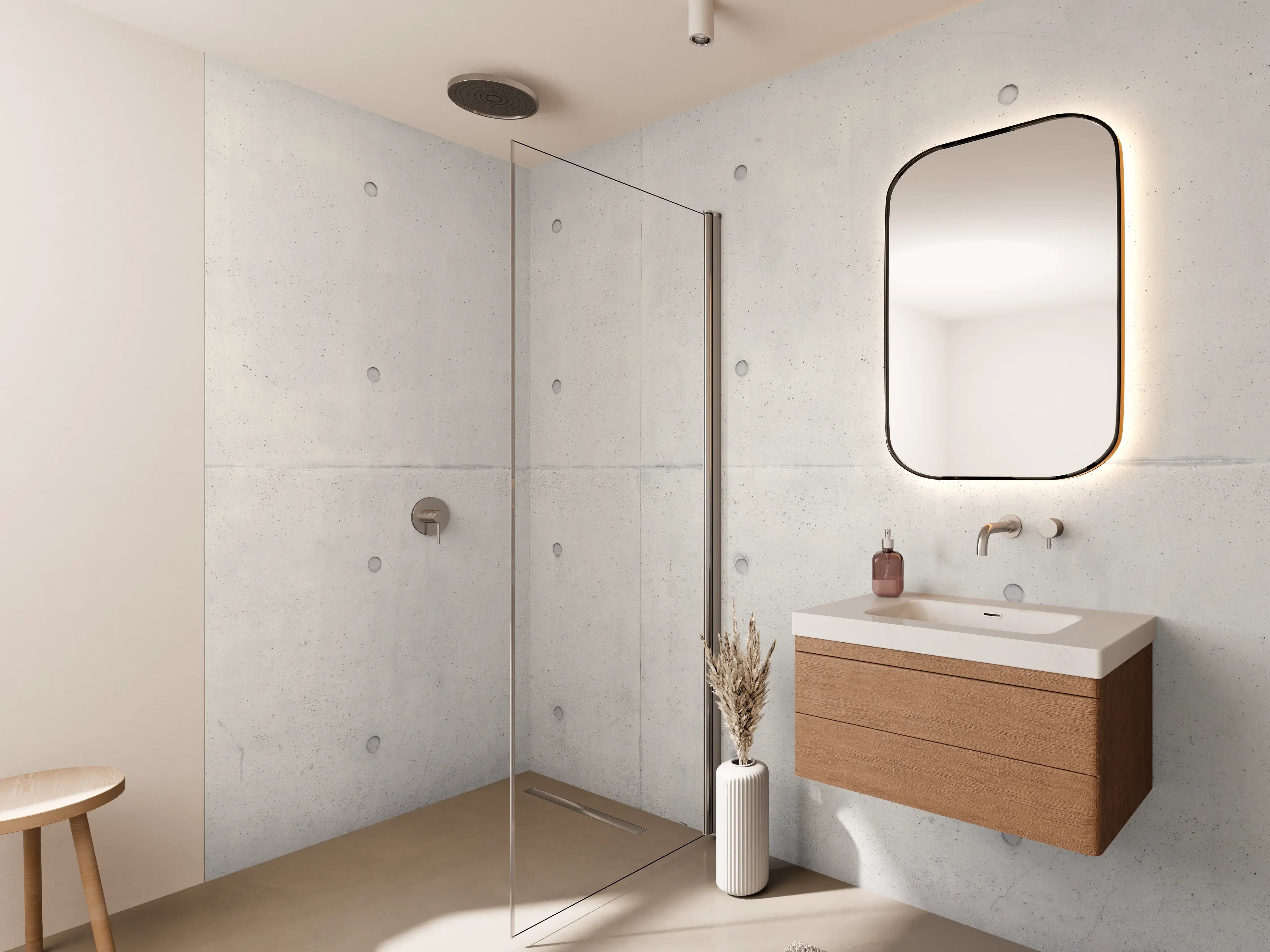 Wandverkleidung Bad - Weiße Betonwand mit dezenten Strukturen