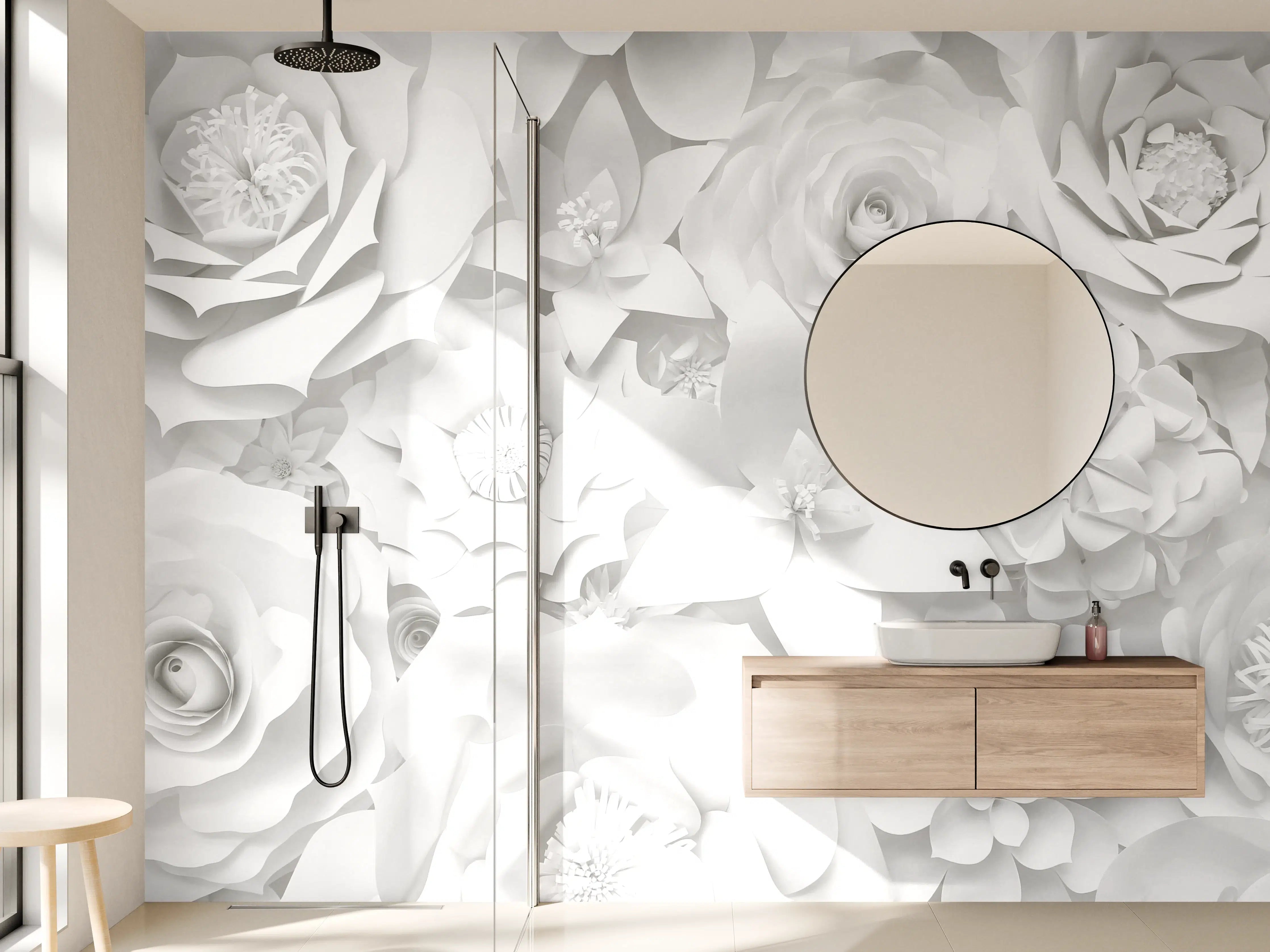 Wandverkleidung Bad - Weiße Blüten und Pflanzenpracht