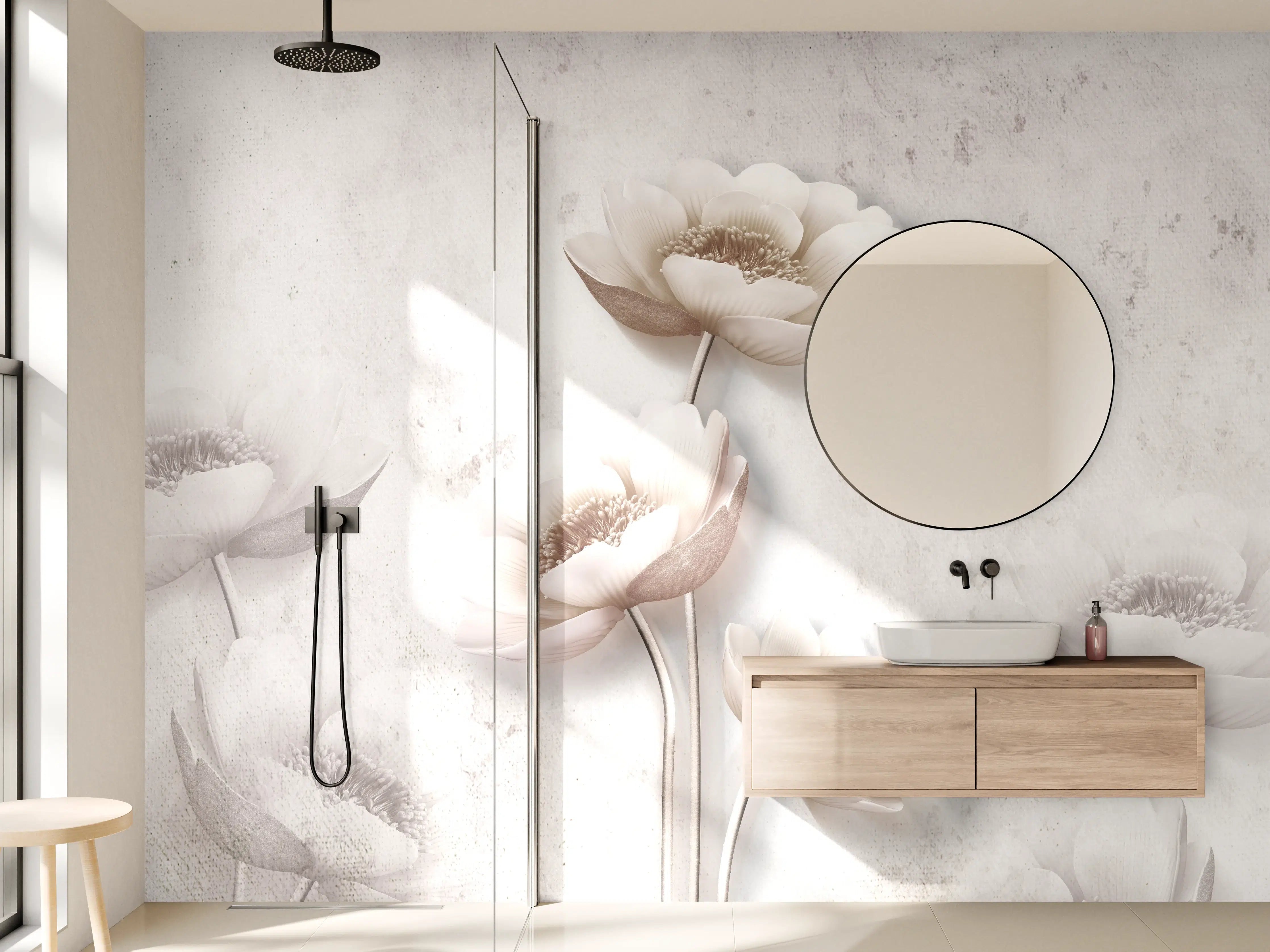 Wandverkleidung Bad - Weiße Blume Retrostil