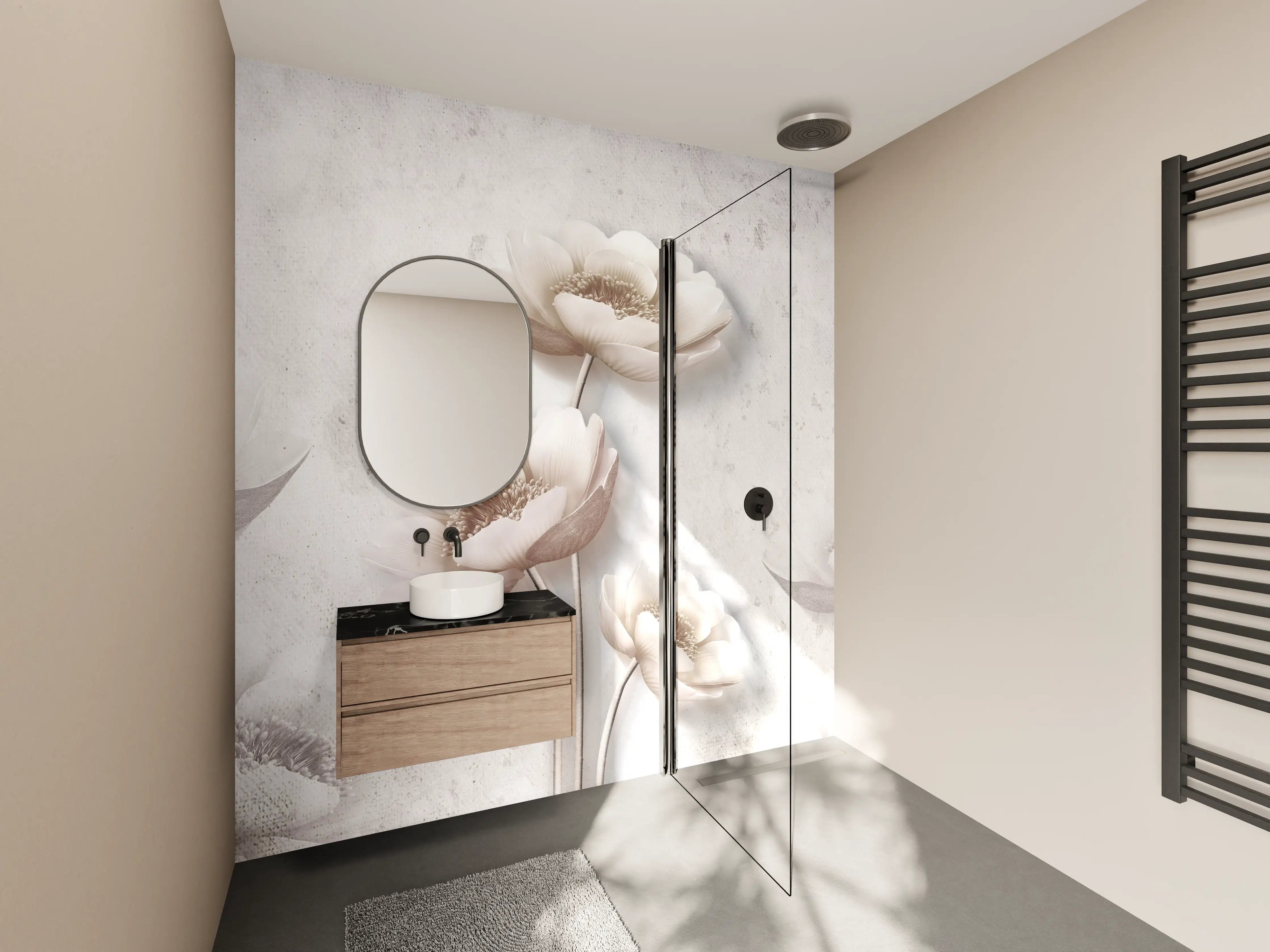 Wandverkleidung Bad - Weiße Blume Retrostil