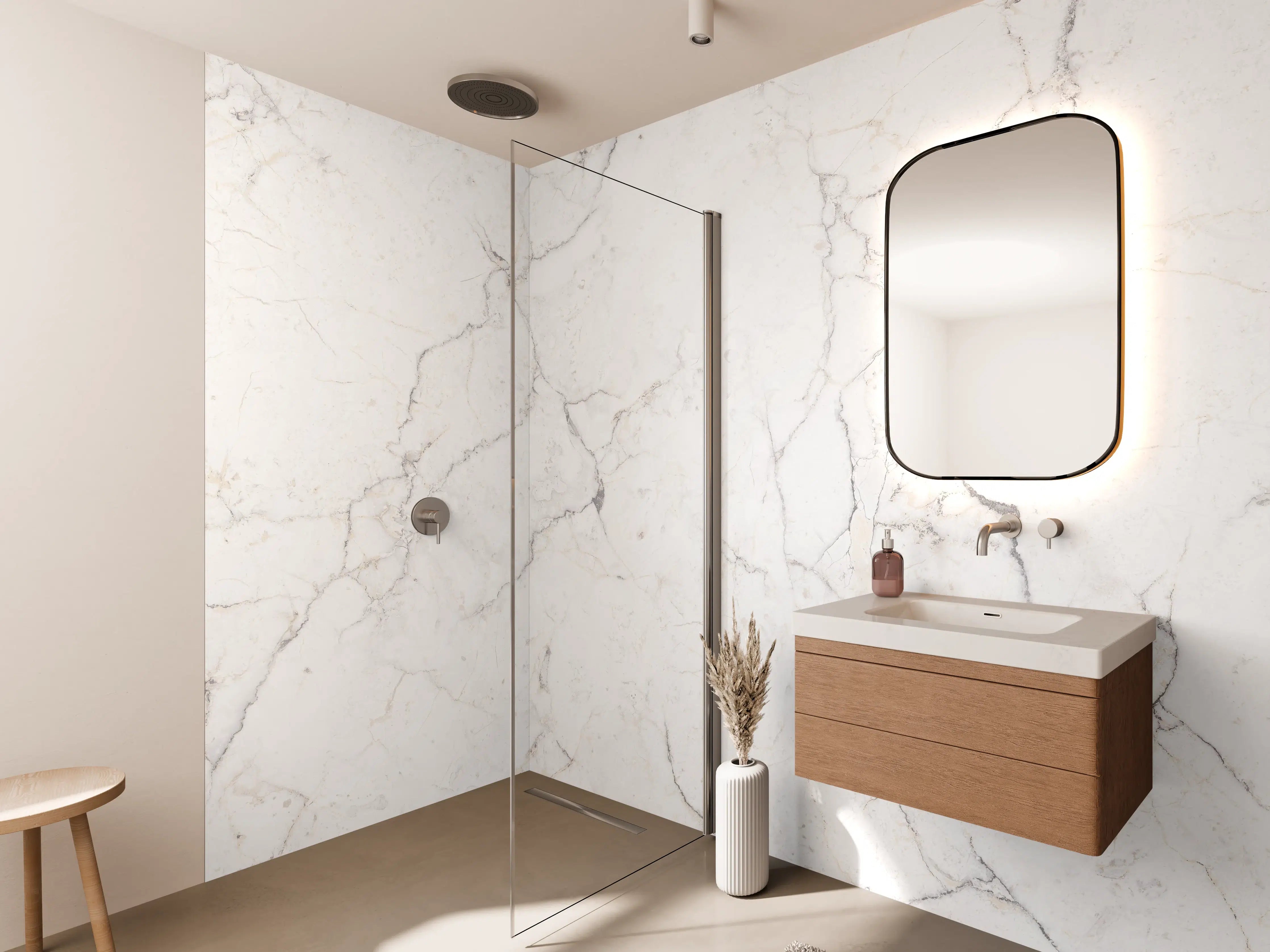 Wandverkleidung Bad - Weiße Marmor - Beton Textur