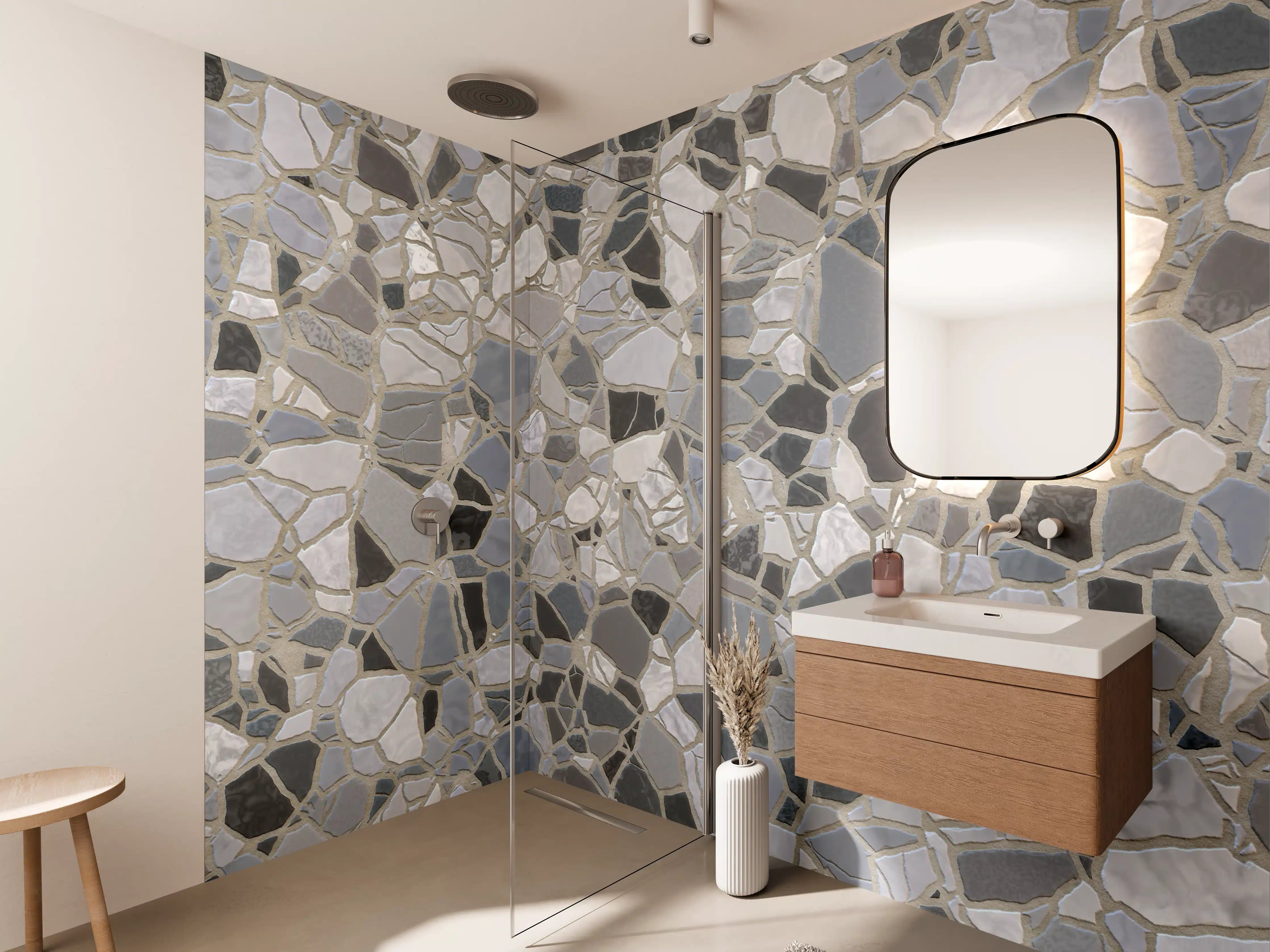 Wandverkleidung Bad - Weiße Marmor-Textur mit Grauverlauf