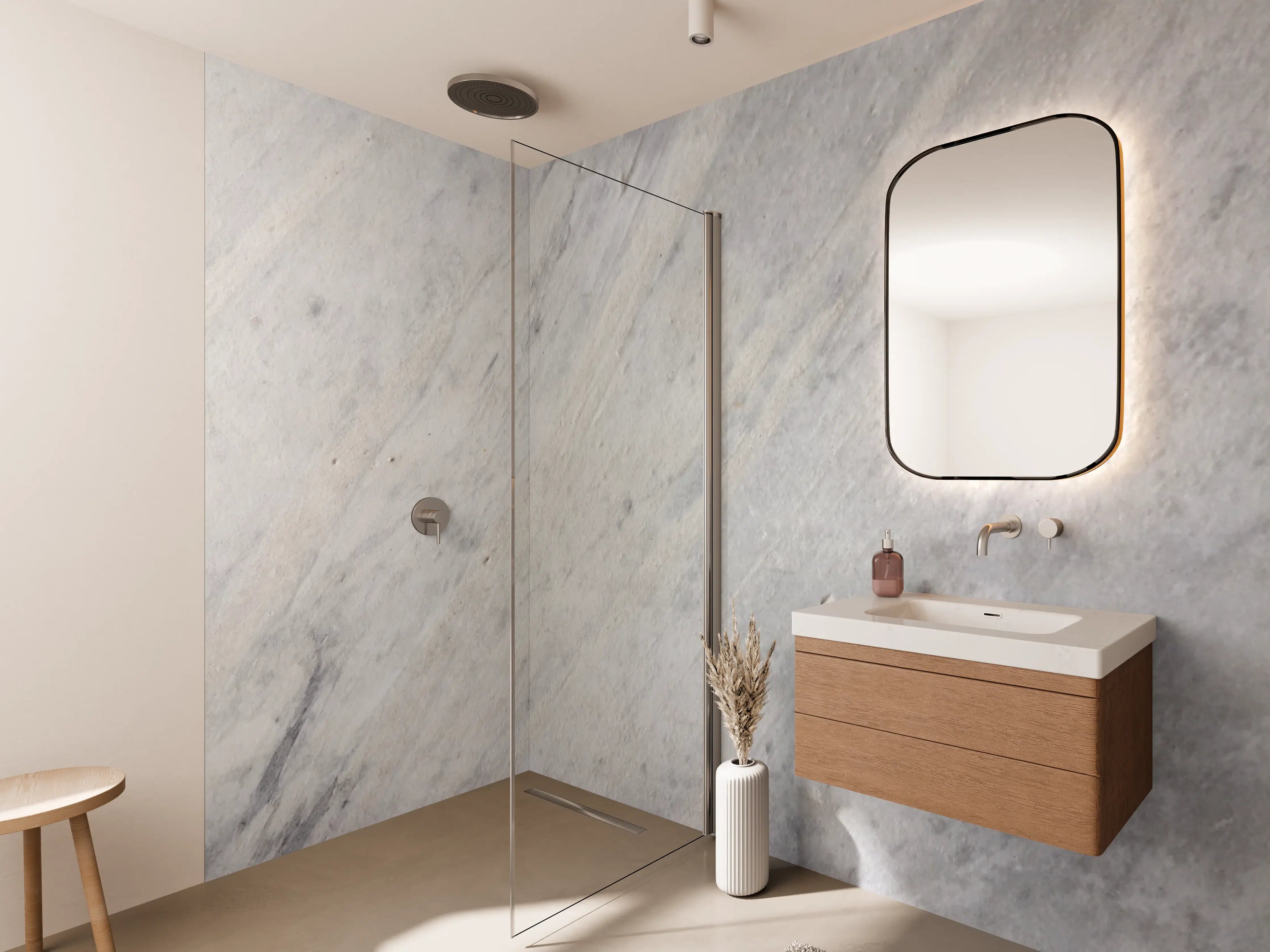 Wandverkleidung Bad - Weiße Marmor-Textur mit feiner Strukturen