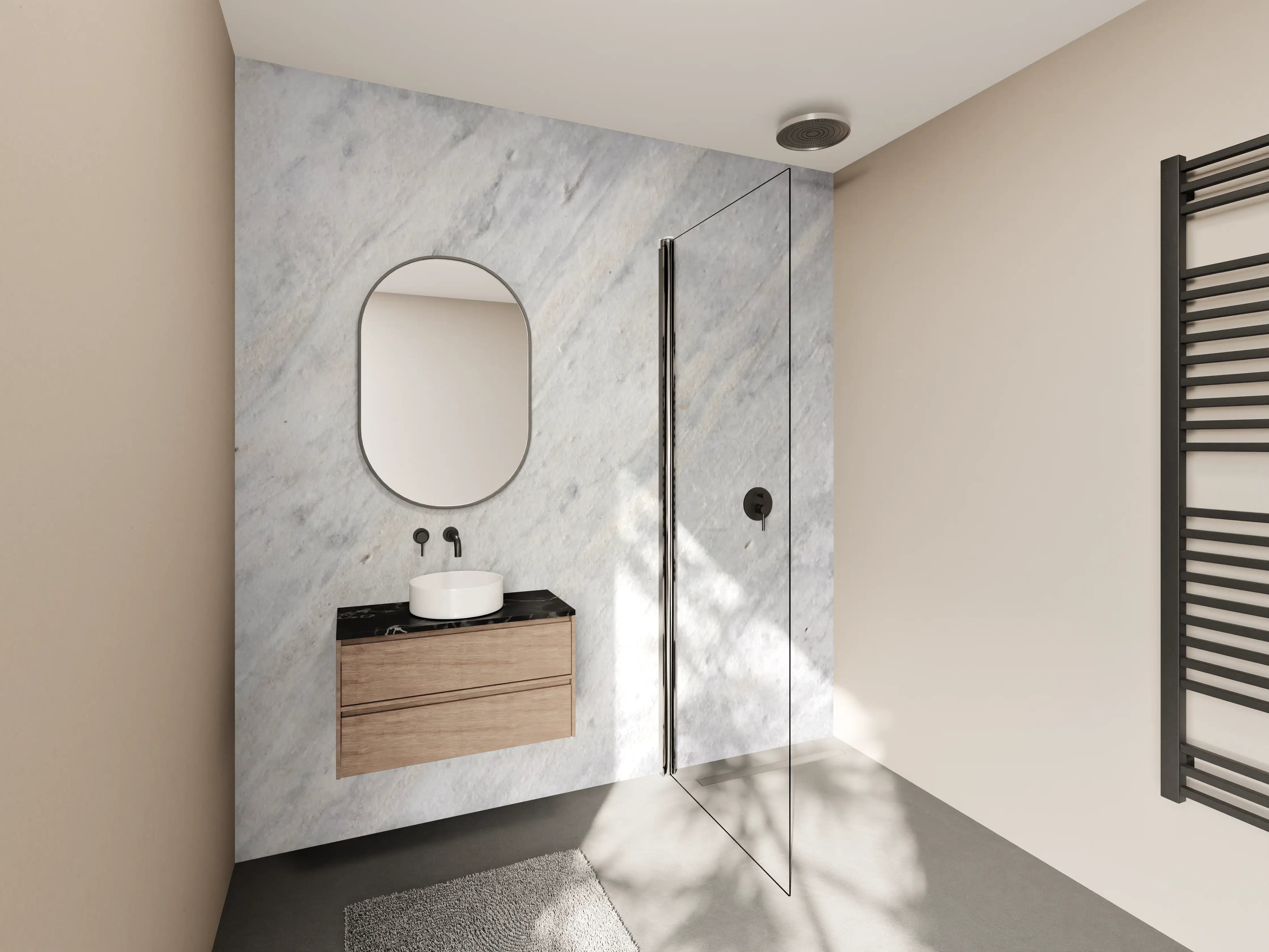 Wandverkleidung Bad - Weiße Marmor-Textur mit feiner Strukturen