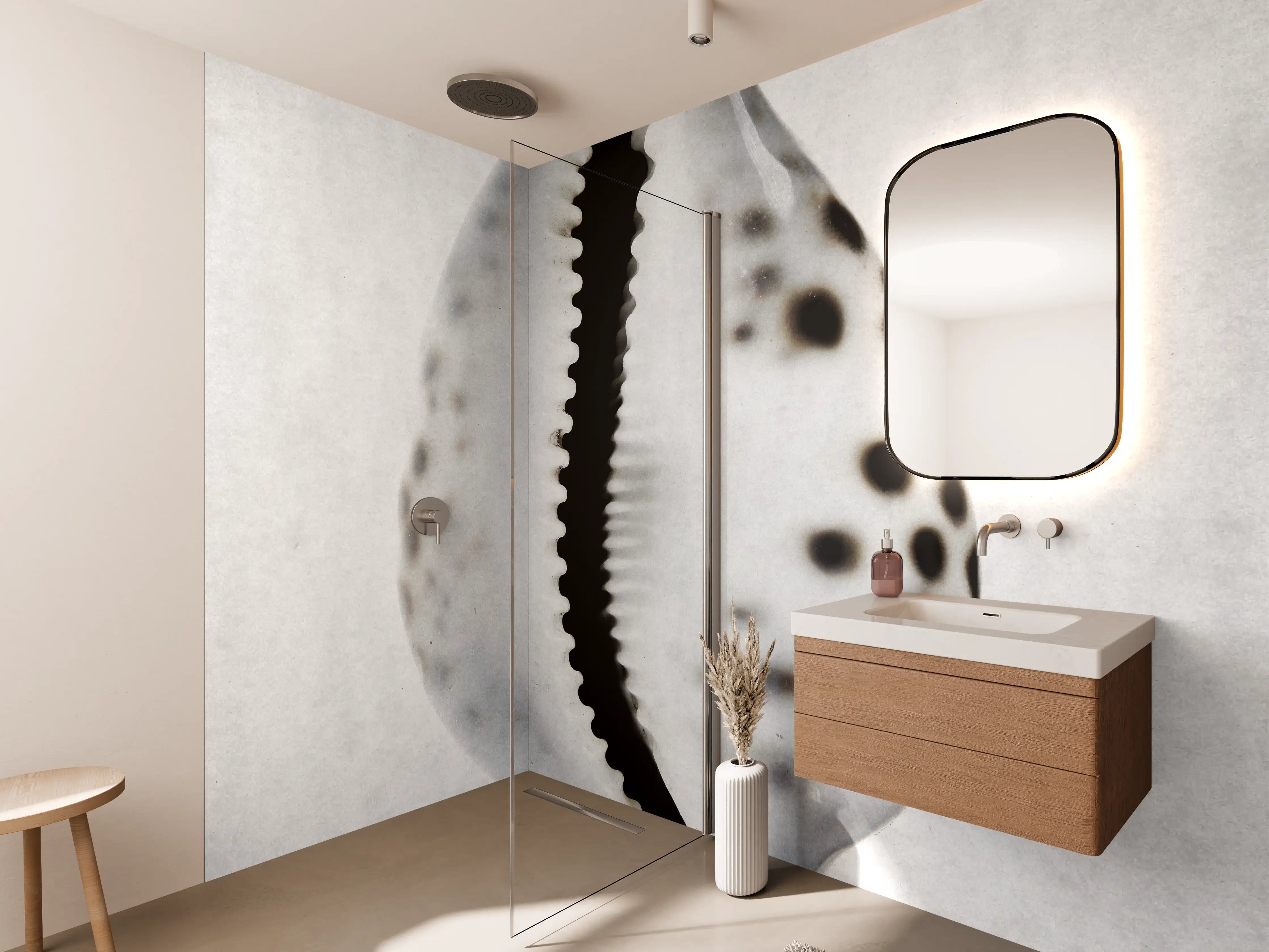 Wandverkleidung Bad - Weiße Meeresschnecke mit Grautönen
