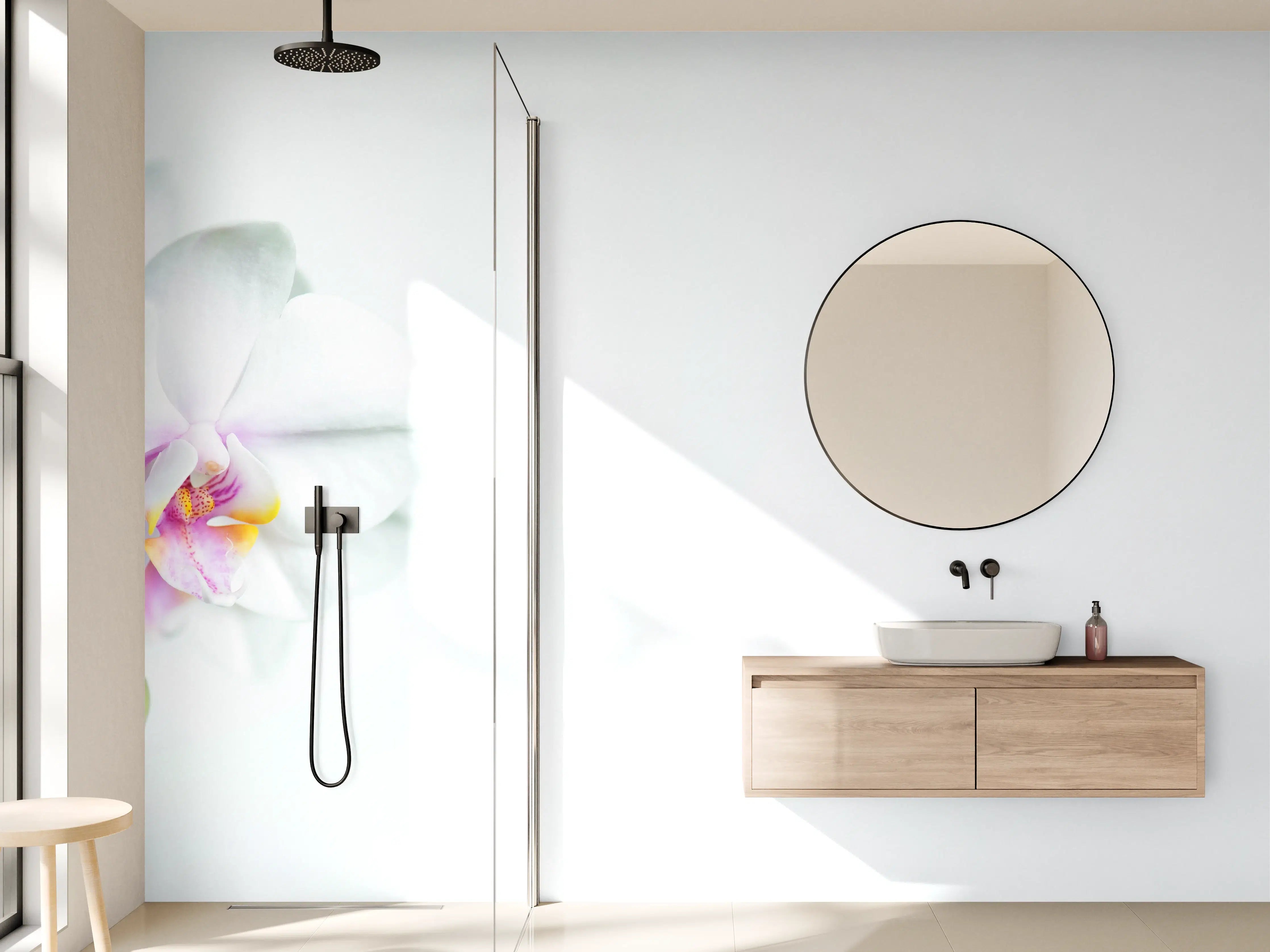 Wandverkleidung Bad - Weiße Orchidee in Pastell