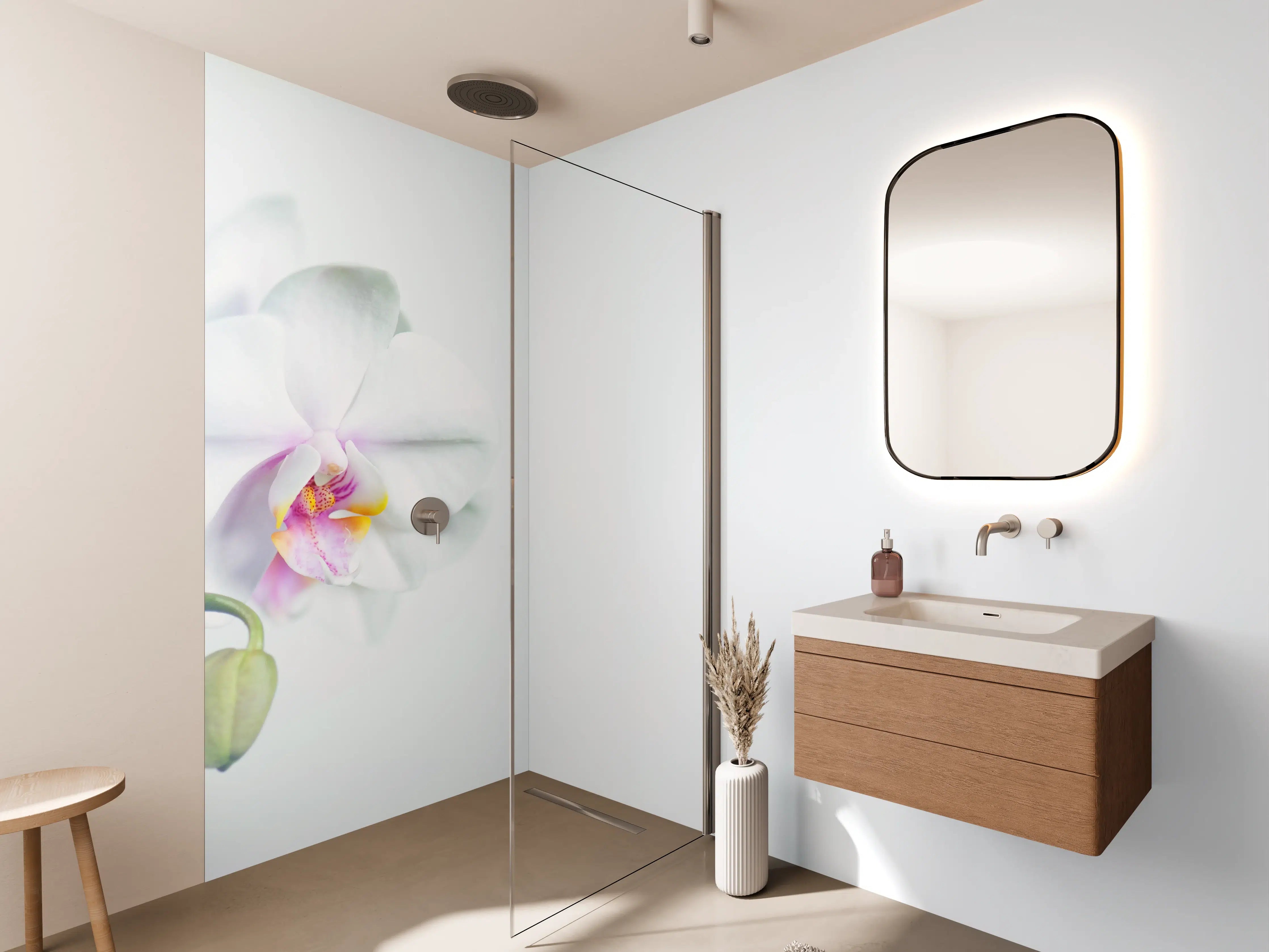 Wandverkleidung Bad - Weiße Orchidee in Pastell