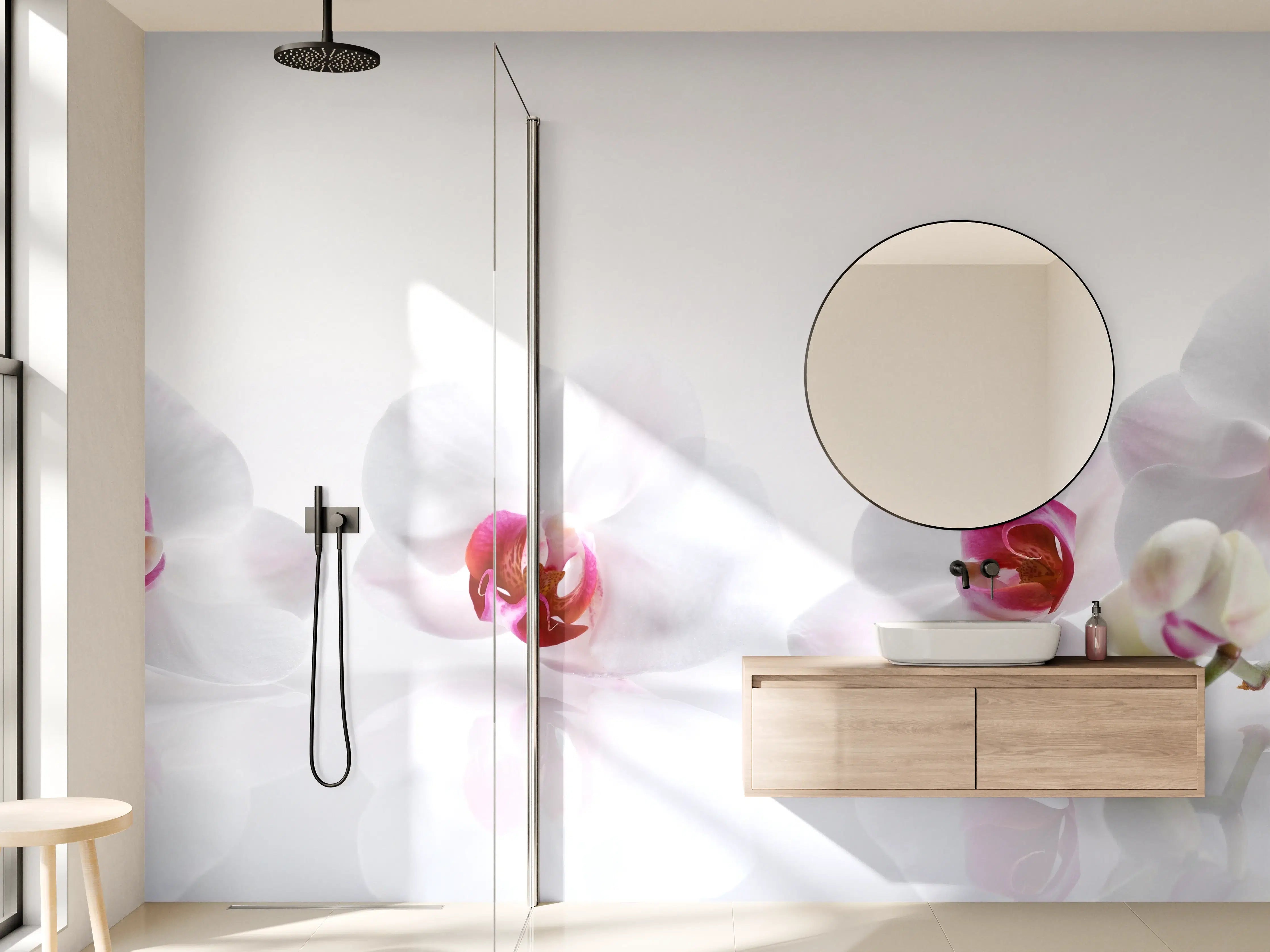 Wandverkleidung Bad - Weiße Orchideen