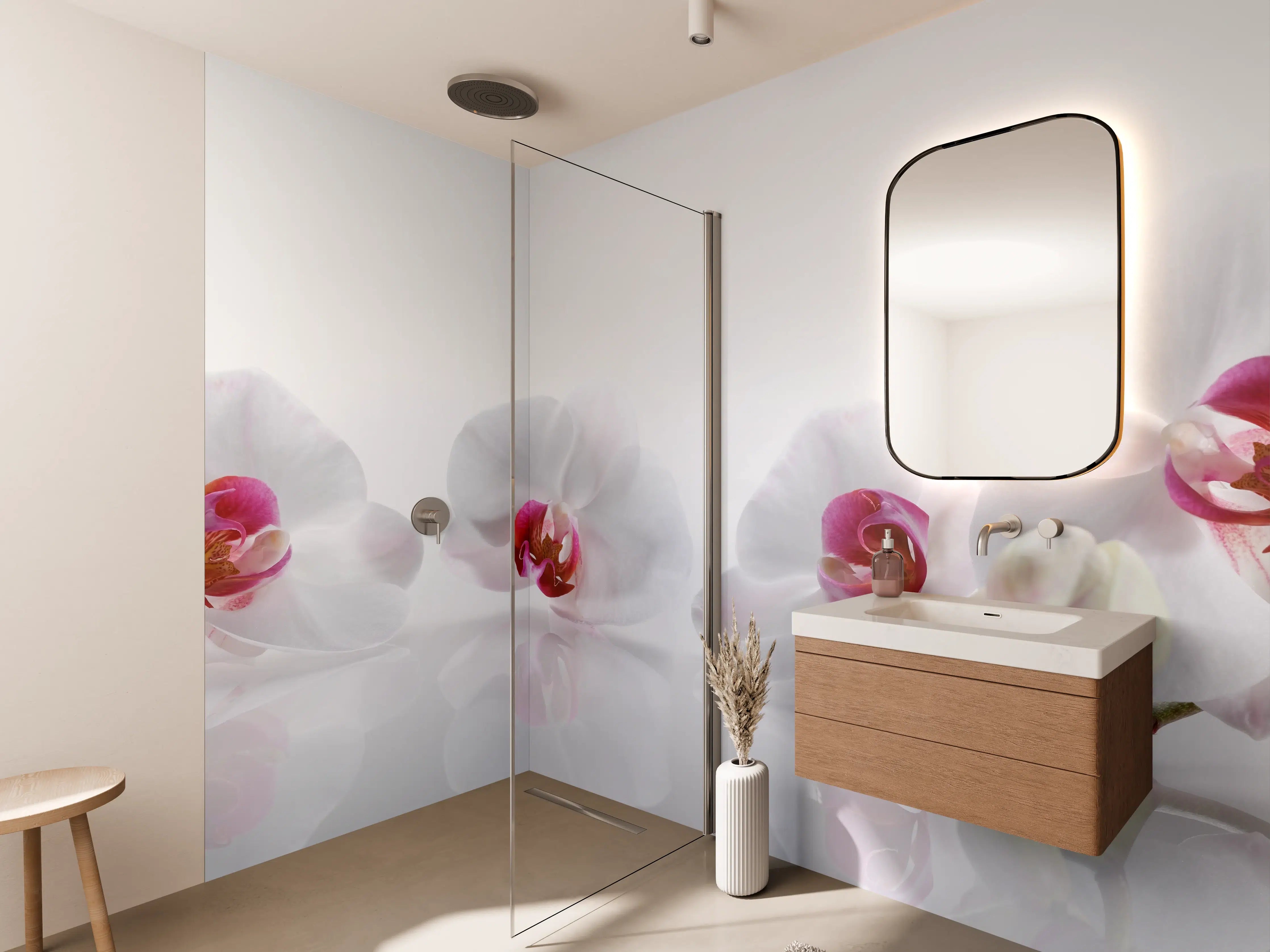 Wandverkleidung Bad - Weiße Orchideen