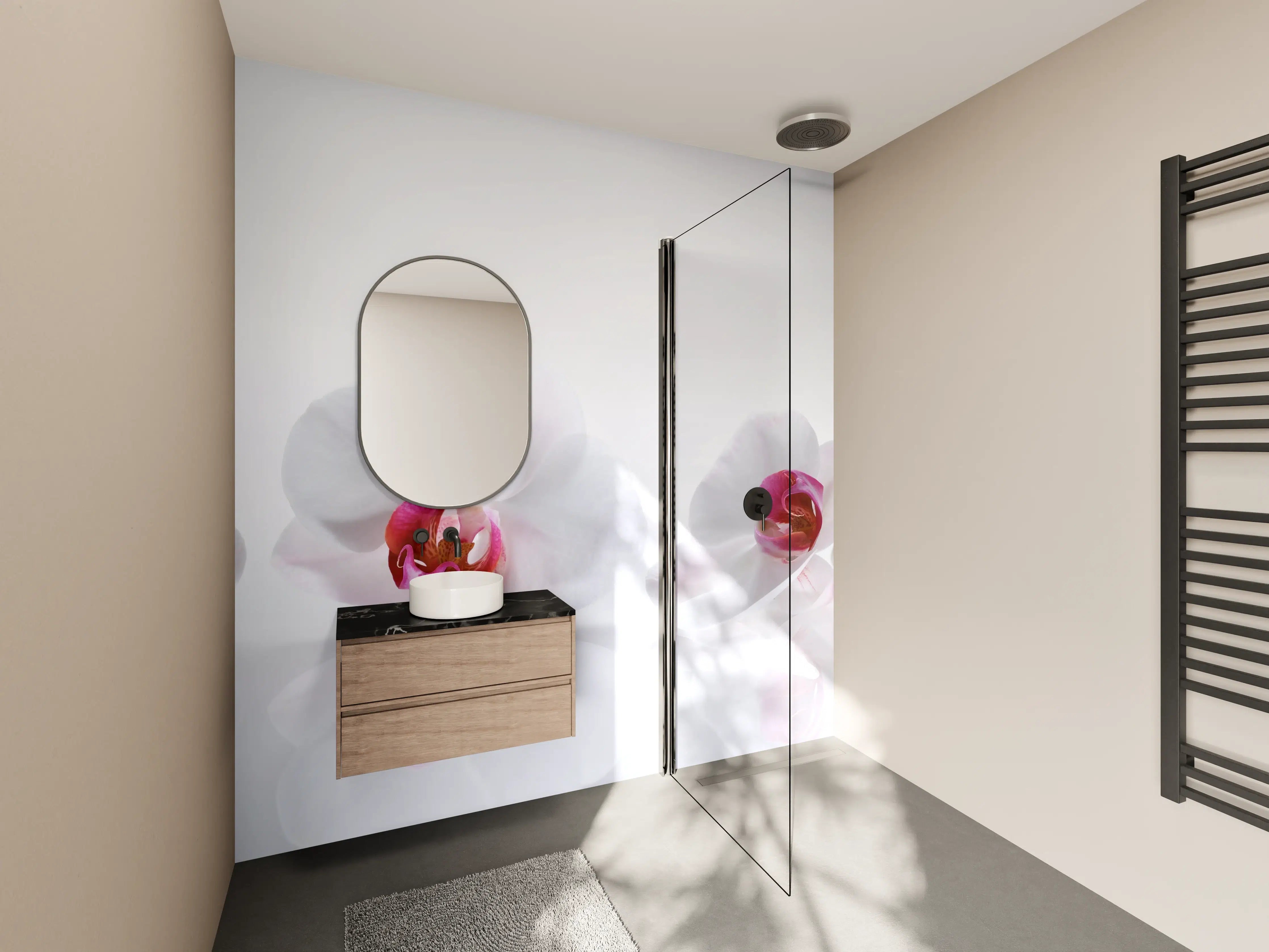 Wandverkleidung Bad - Weiße Orchideen