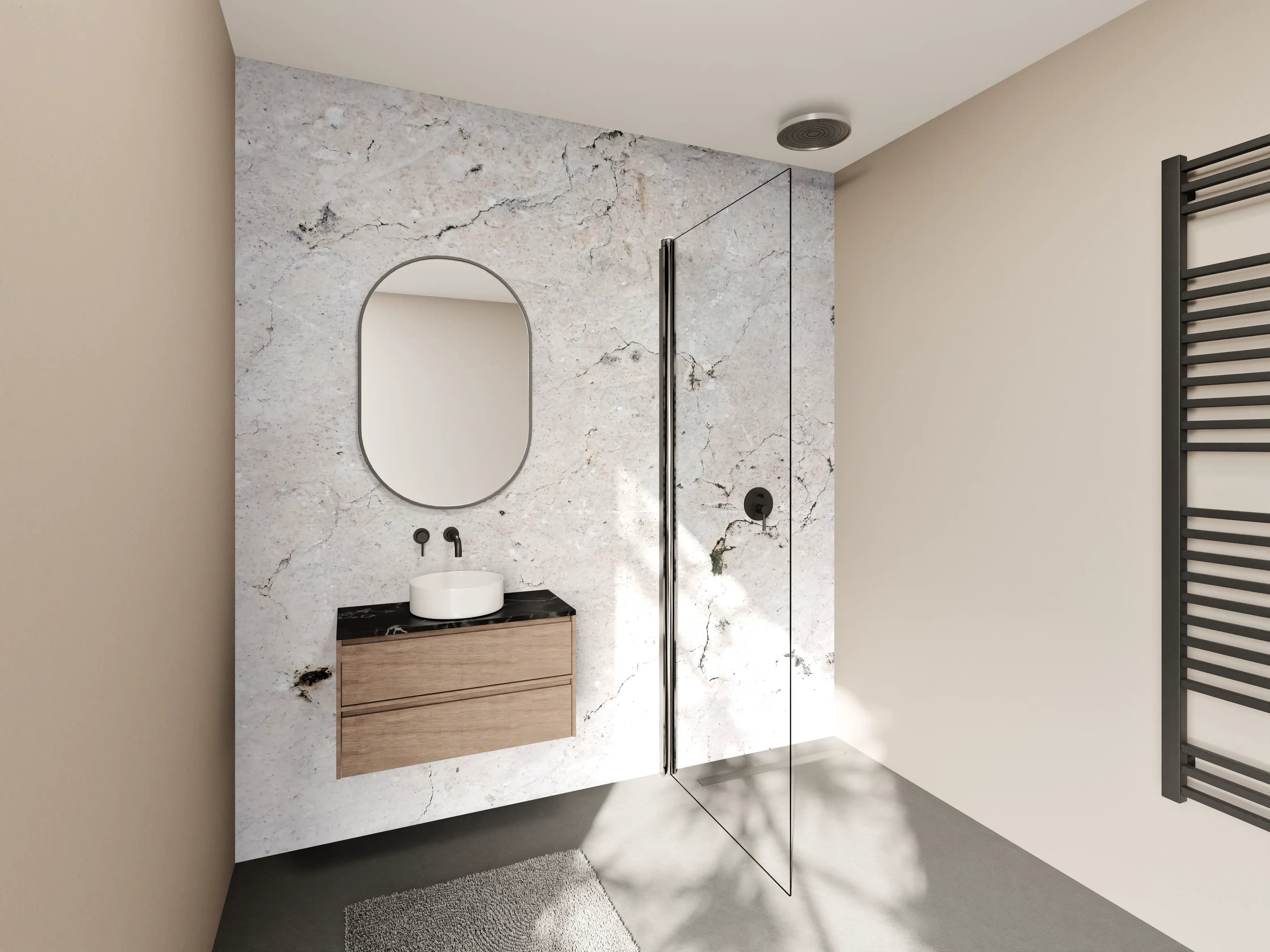 Wandverkleidung Bad - Weiße Sandstein-Textur mit feinen Rissen