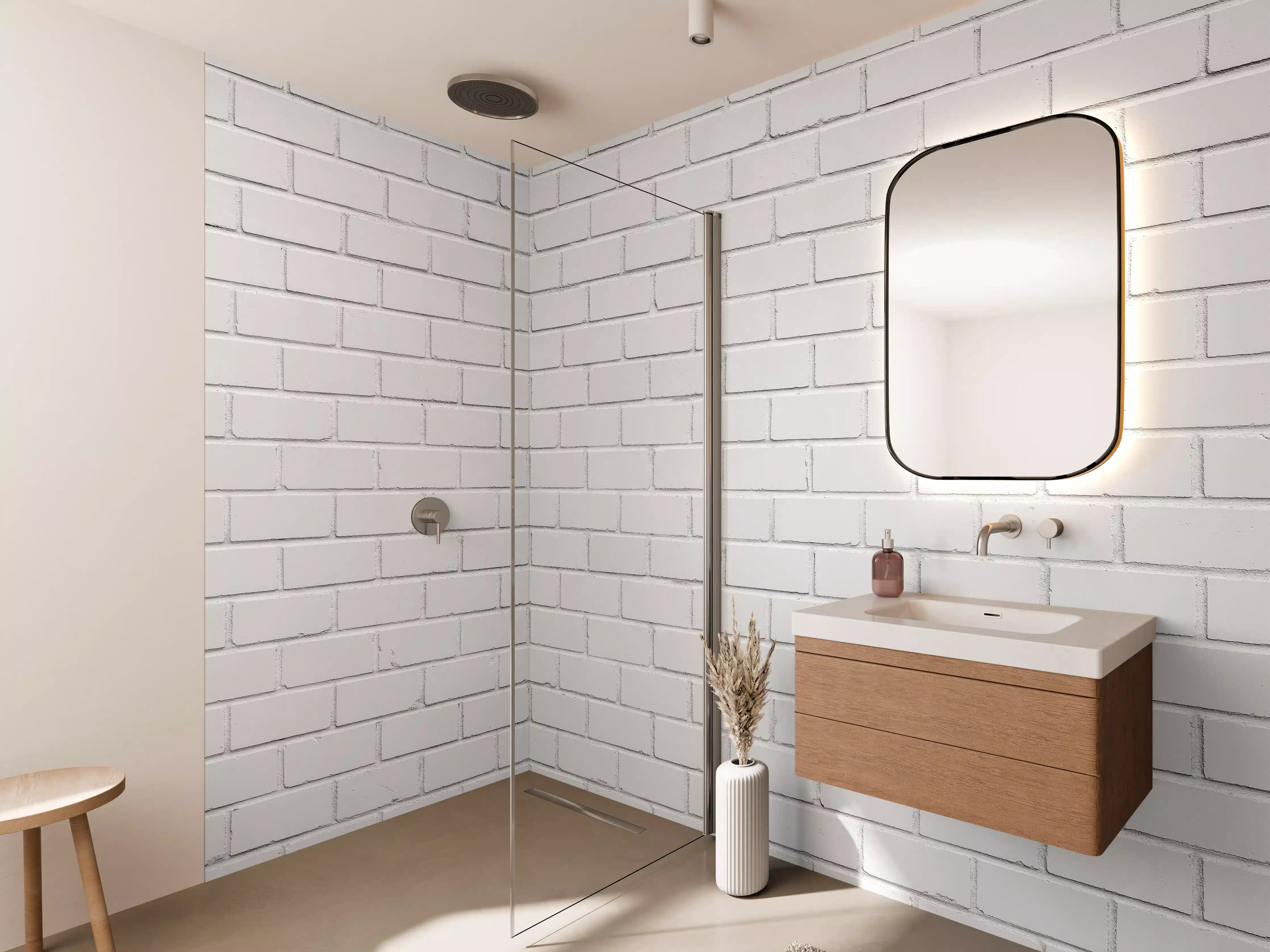 Wandverkleidung Bad - Weiße Ziegelwand - Zement