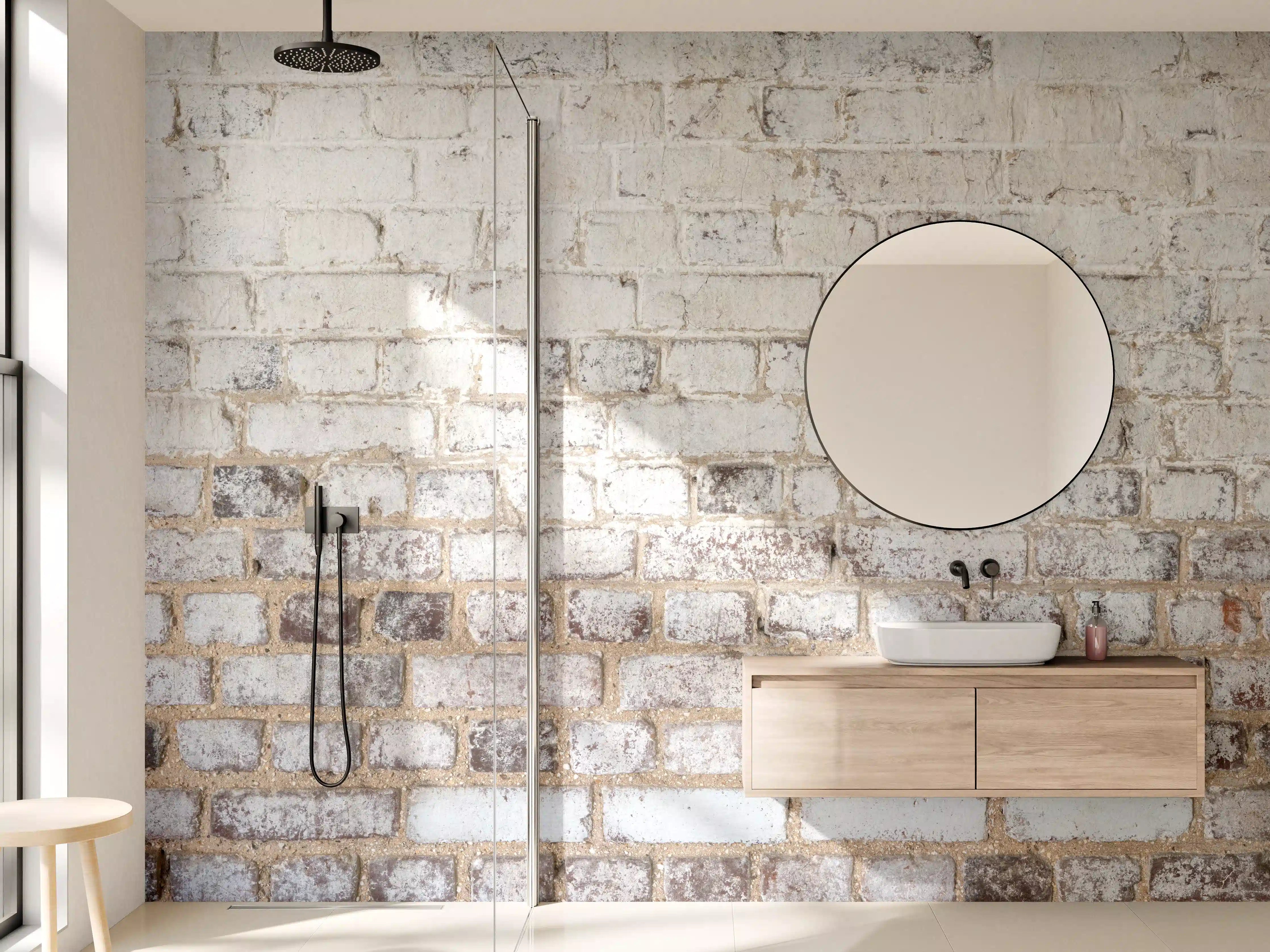 Wandverkleidung Bad - Weiße Ziegelwand mit alternder Textur