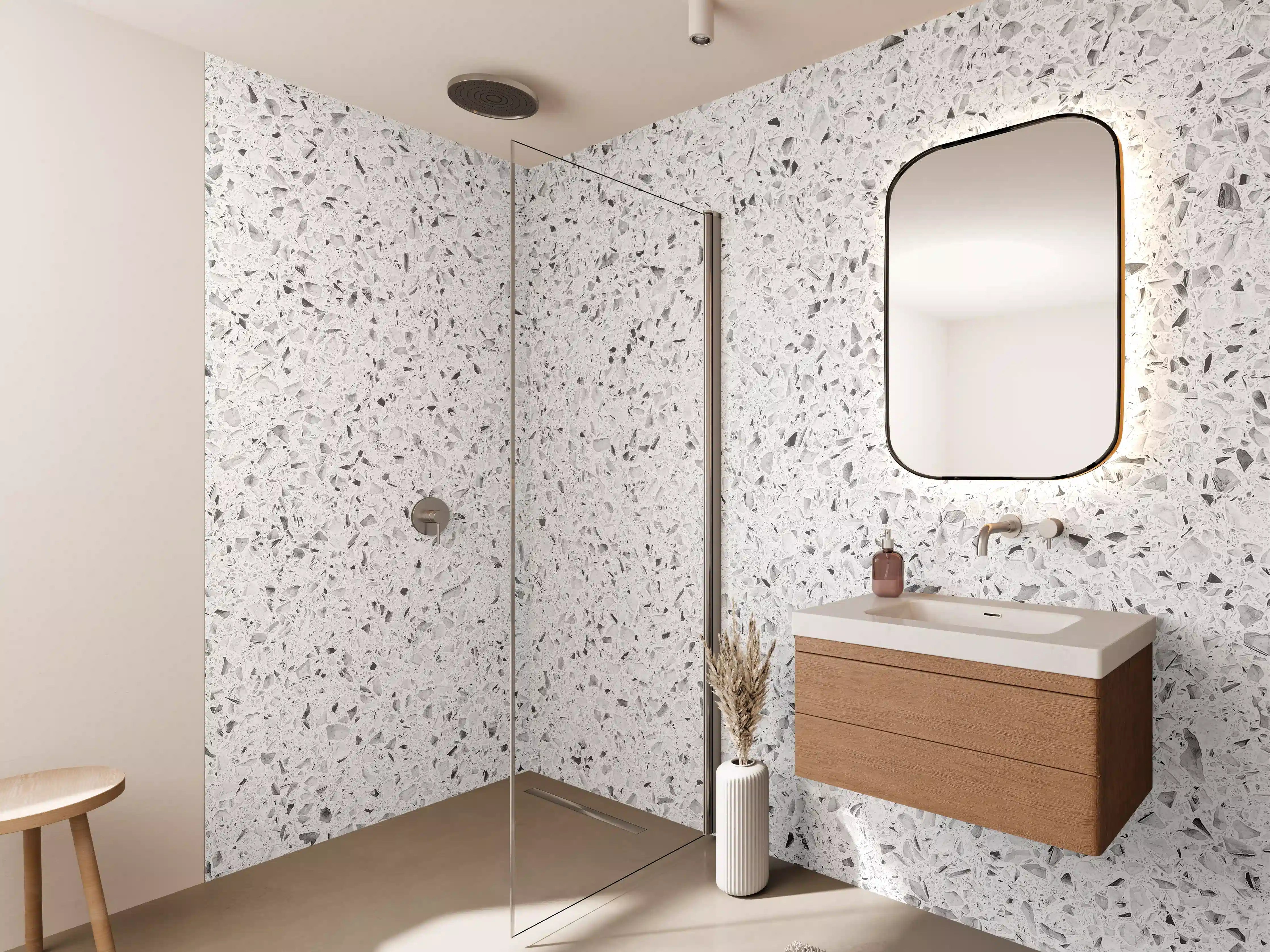 Wandverkleidung Bad - Weiße gepunktete Quarzoberfläche