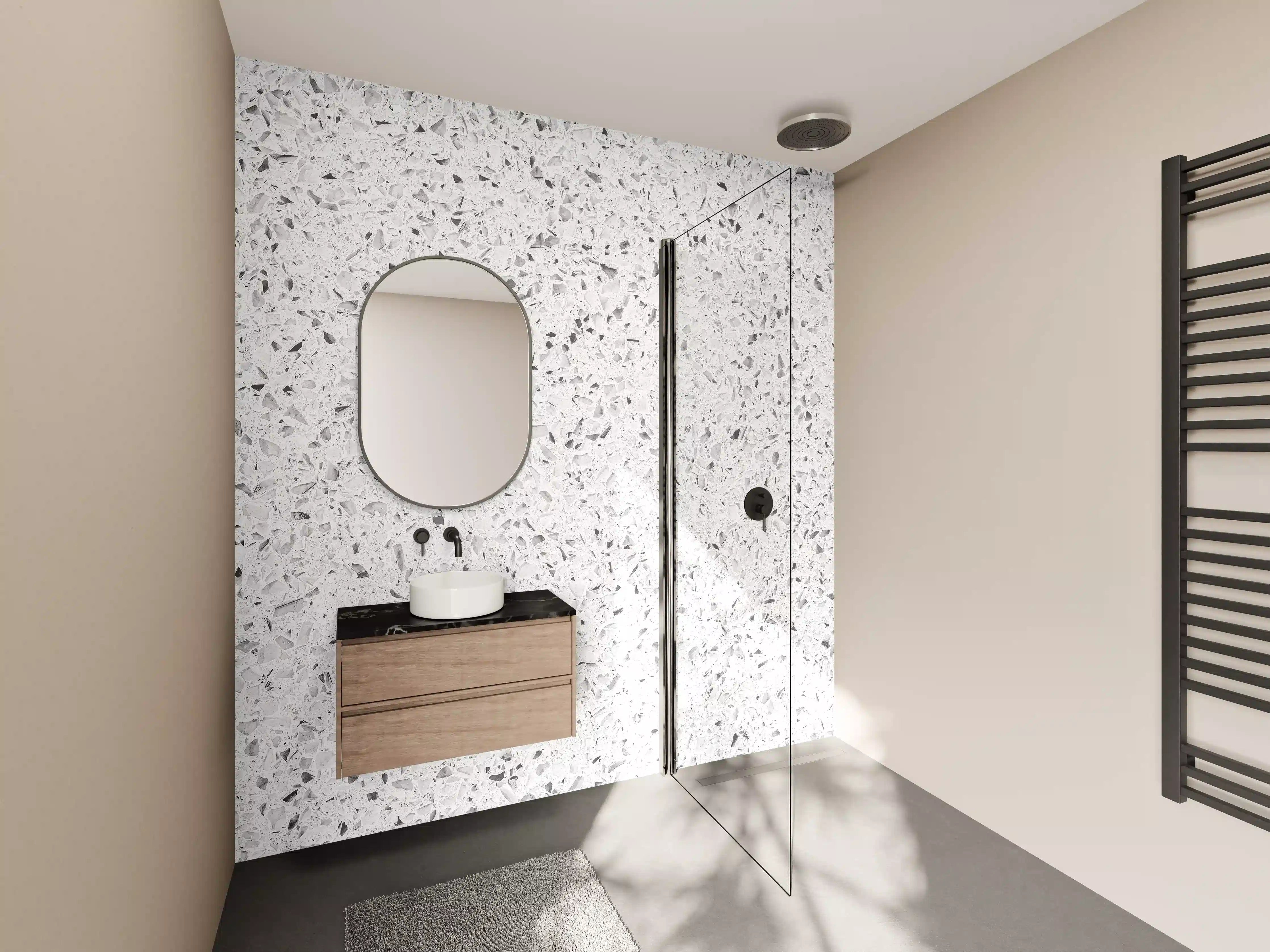 Wandverkleidung Bad - Weiße gepunktete Quarzoberfläche